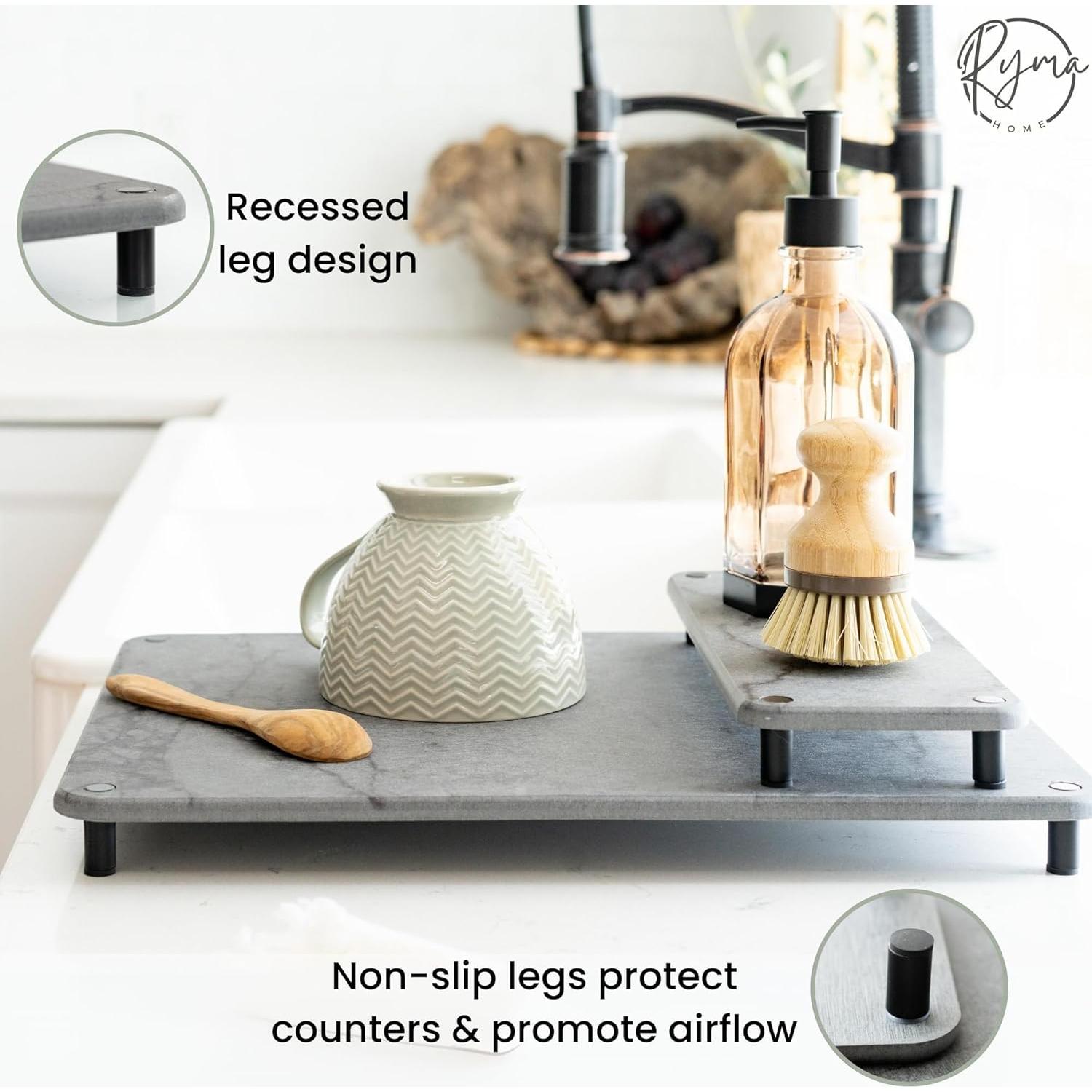 Alfombrilla de Secado de Piedra RYMA Home 40 x 30 cm con Bandeja