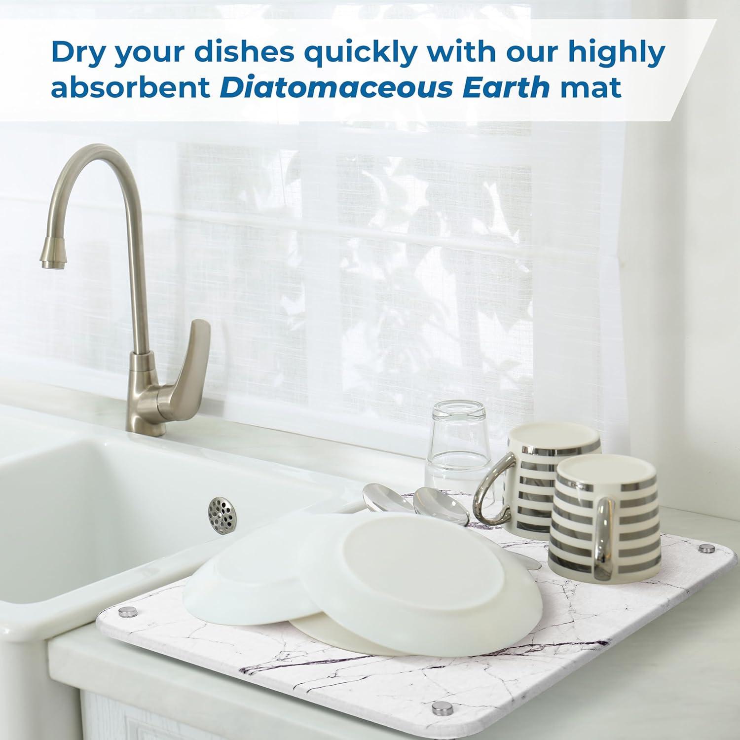 Alfombrilla de Secado de Piedra Diatomea Spaceneat 40x30 cm Mármol Blanco