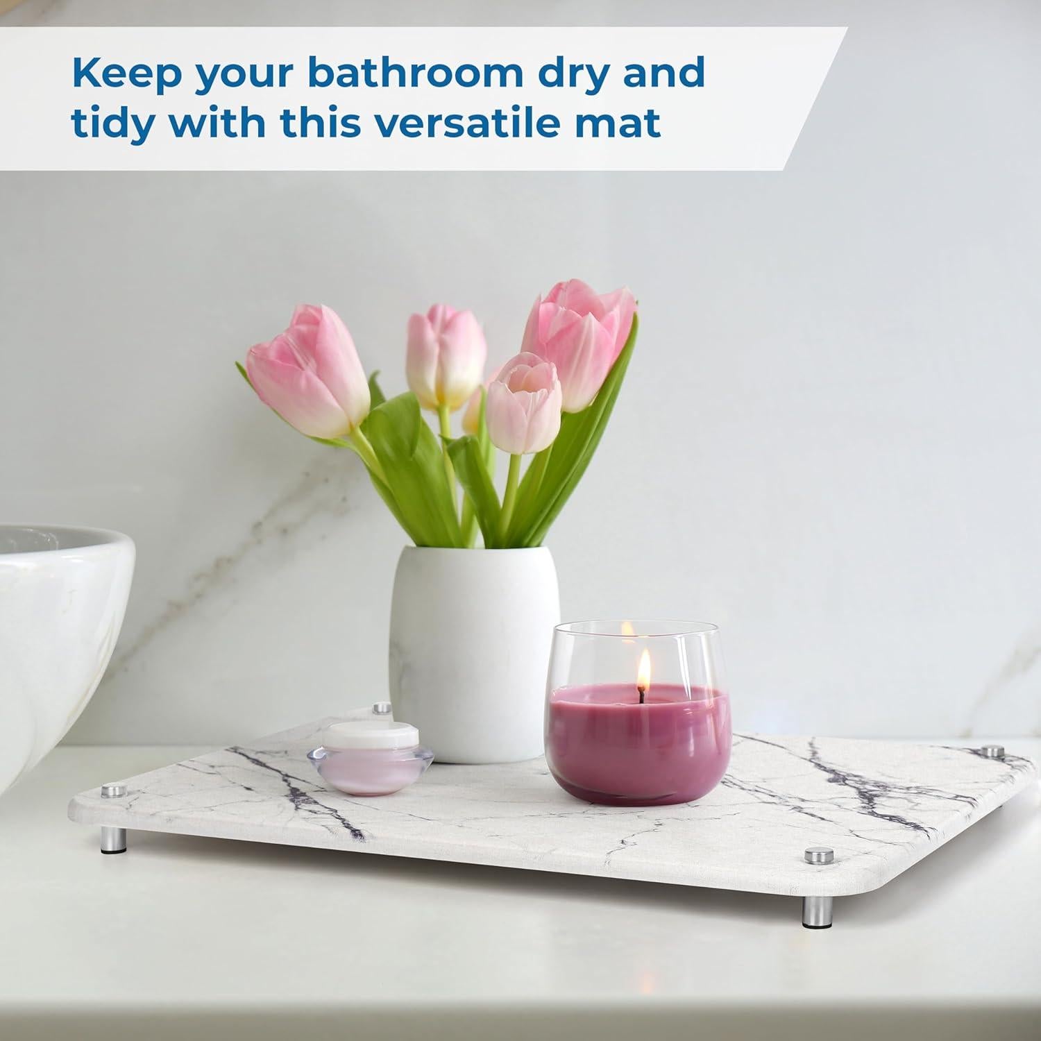 Alfombrilla de Secado de Piedra Diatomea Spaceneat 40x30 cm Mármol Blanco