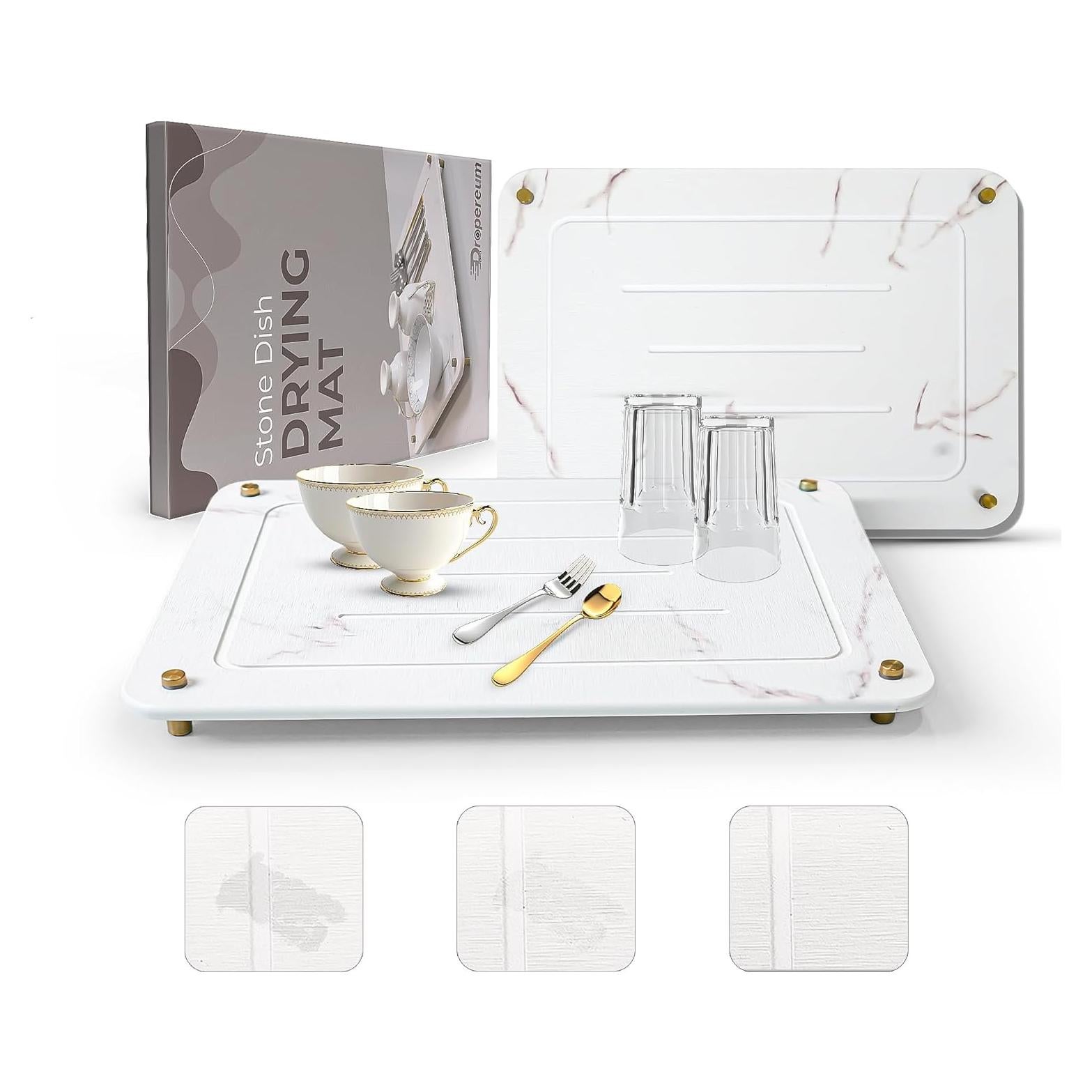 Stone Drying Mat for Kitchen Counter + Sink Caddy | 15.7"x11.8" Diatomaceous Earth Drying Mat with Stainless Steel Feet | Heat Resistant to 450°F | Eco-Friendly & Multipurpose Drying Mat