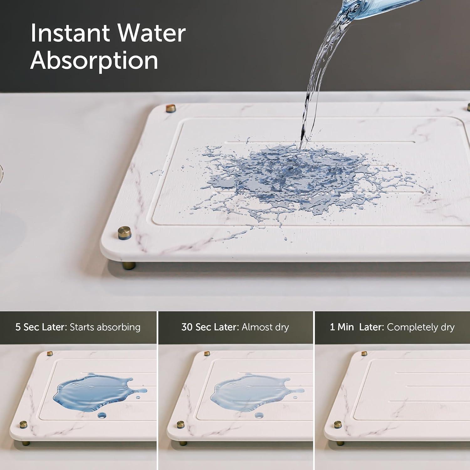 Stone Drying Mat for Kitchen Counter + Sink Caddy | 15.7"x11.8" Diatomaceous Earth Drying Mat with Stainless Steel Feet | Heat Resistant to 450°F | Eco-Friendly & Multipurpose Drying Mat