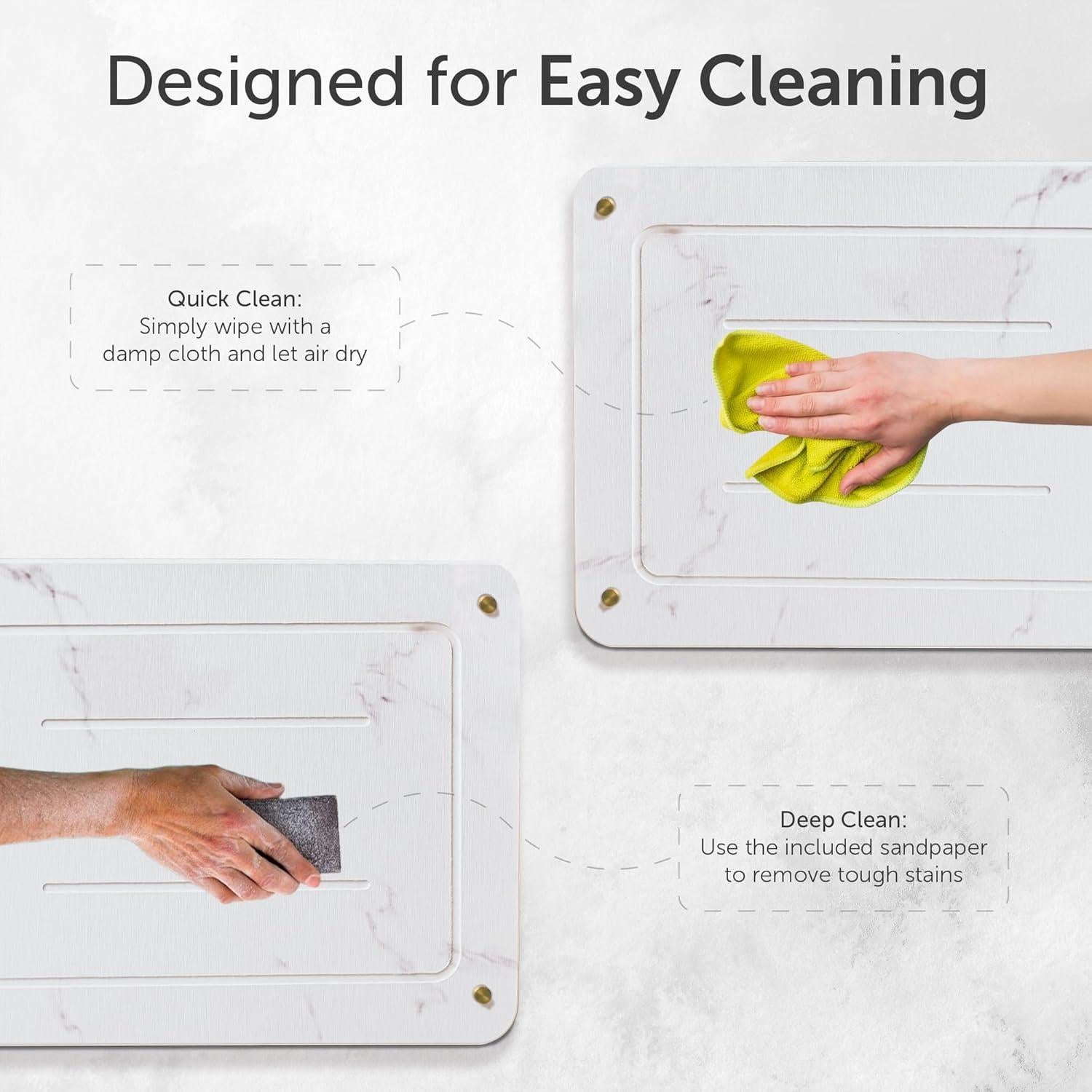 Stone Drying Mat for Kitchen Counter + Sink Caddy | 15.7"x11.8" Diatomaceous Earth Drying Mat with Stainless Steel Feet | Heat Resistant to 450°F | Eco-Friendly & Multipurpose Drying Mat