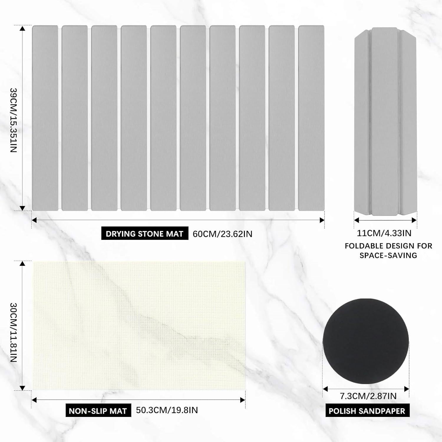 Alfombrilla de Secado de Platos AOBOPLE 61x41 cm Plegable Diatomácea