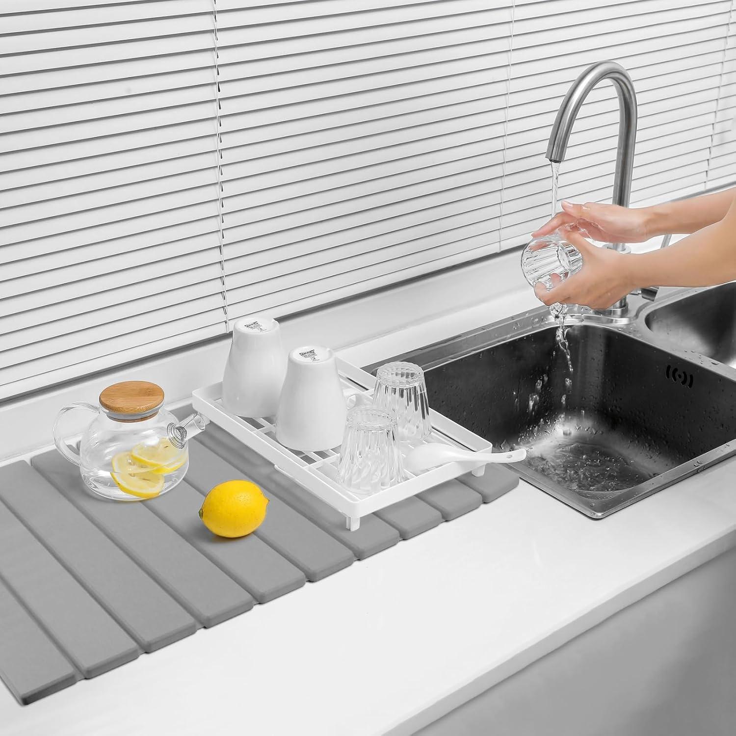 Alfombrilla de Secado de Platos AOBOPLE 61x41 cm Plegable Diatomácea