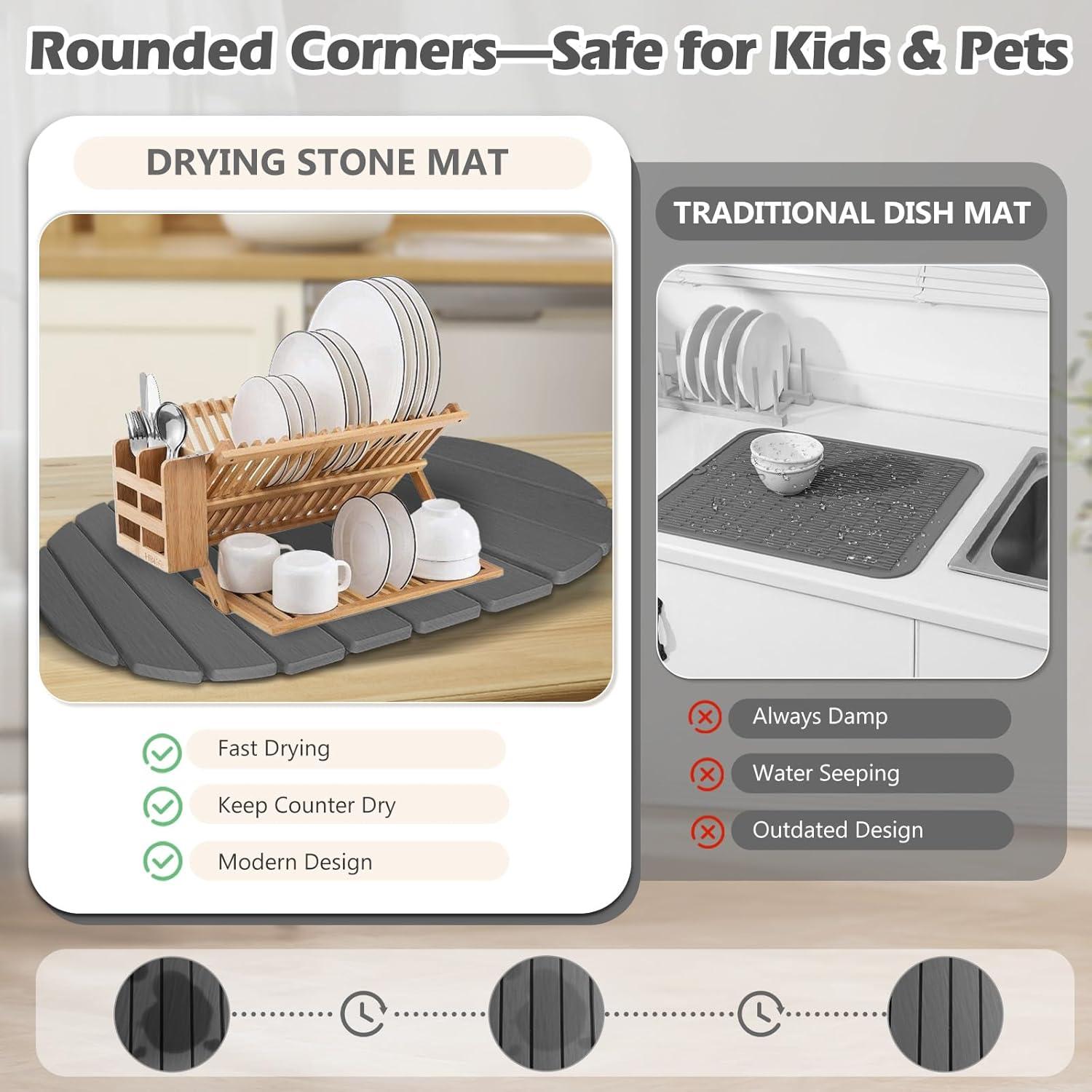 Alfombrilla de Secado de Piedra Diatomácea 61x41 cm Gris