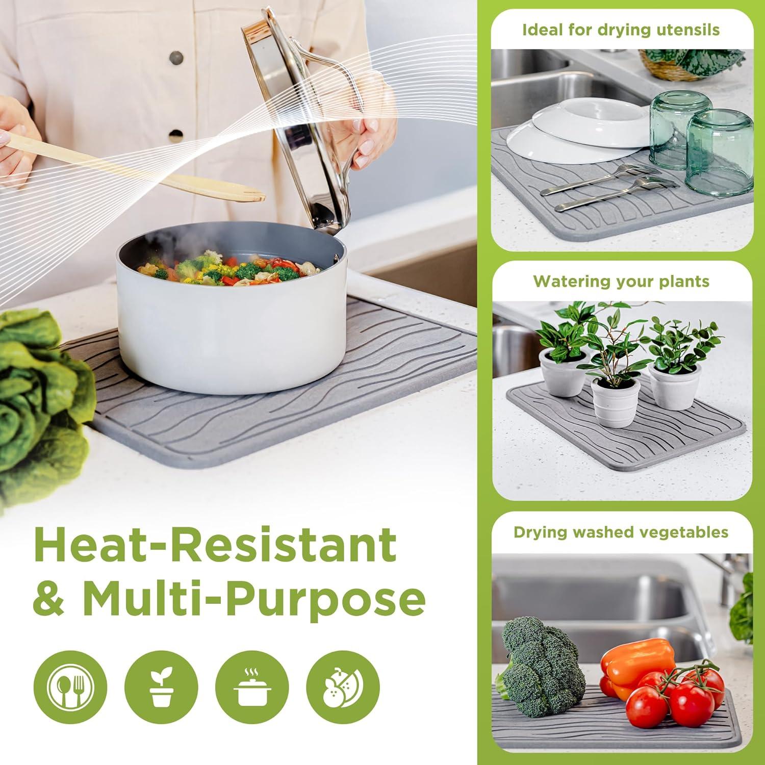 Alfombrilla de Secado de Platos Diatomácea Gris 40x30 cm