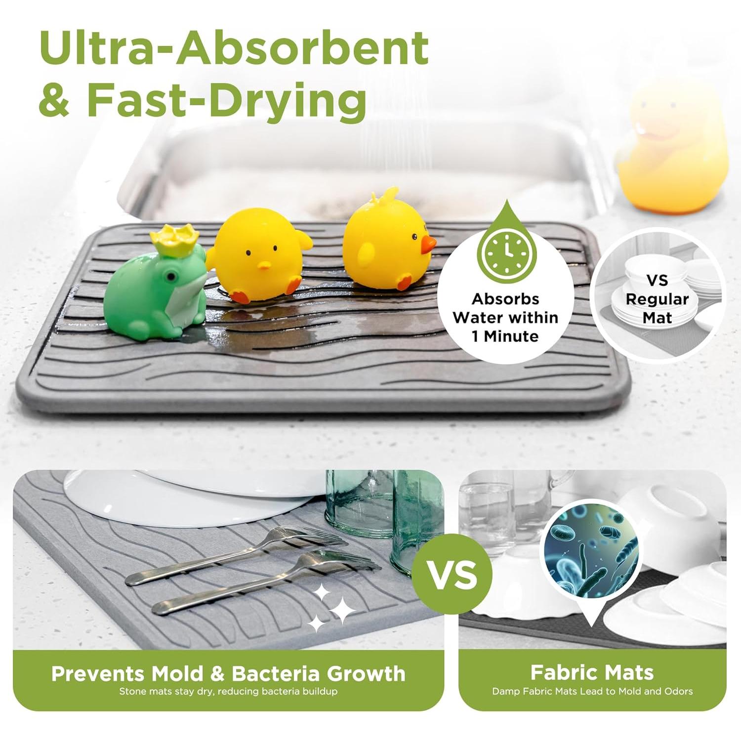 Alfombrilla de Secado de Platos Diatomácea Gris 40x30 cm