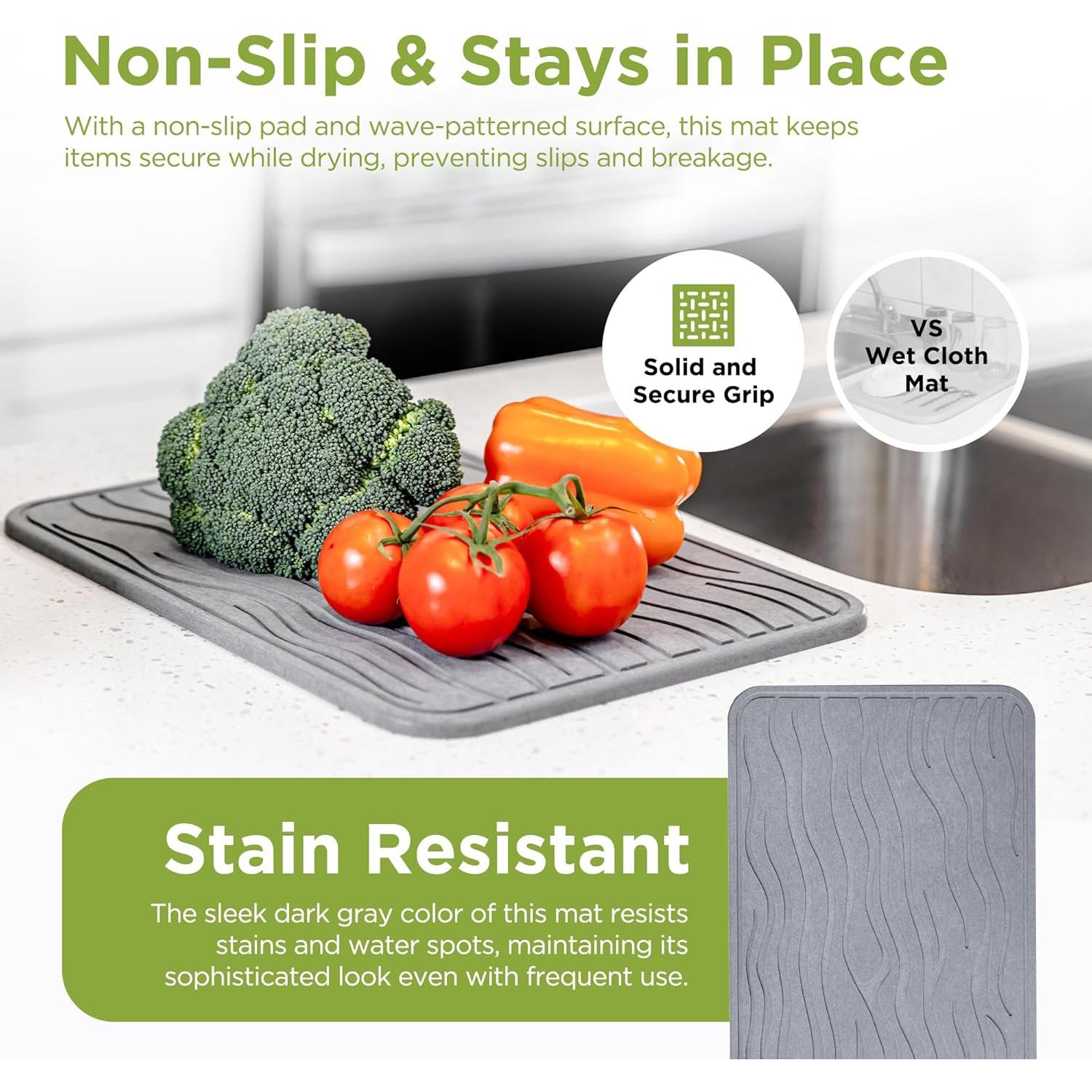 Alfombrilla de Secado de Platos Diatomácea Gris 40x30 cm