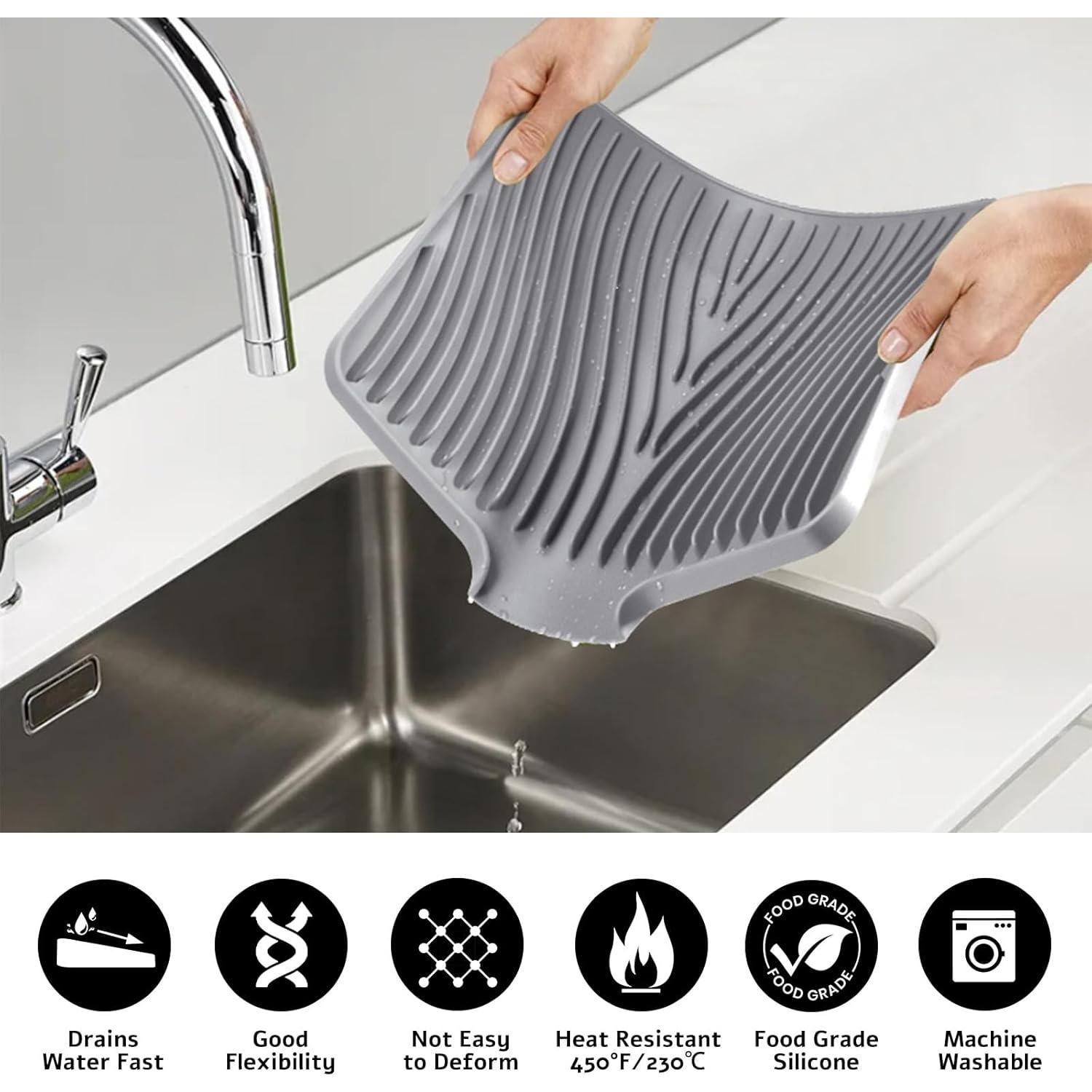 Alfombrilla de Secado de Silicona TIKNIK 2 Pcs 40.1x33 cm Gris