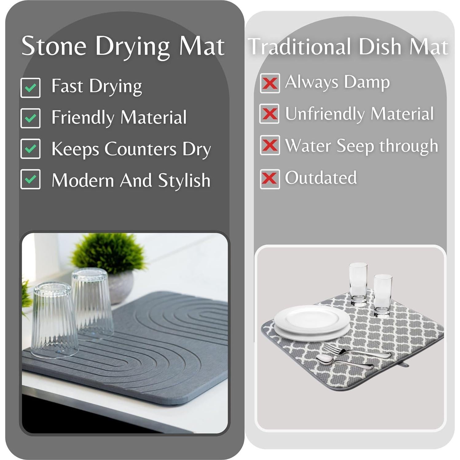 Alfombrilla de Secado de Platos LIFSEZY de Piedra Diatomácea 40x30cm