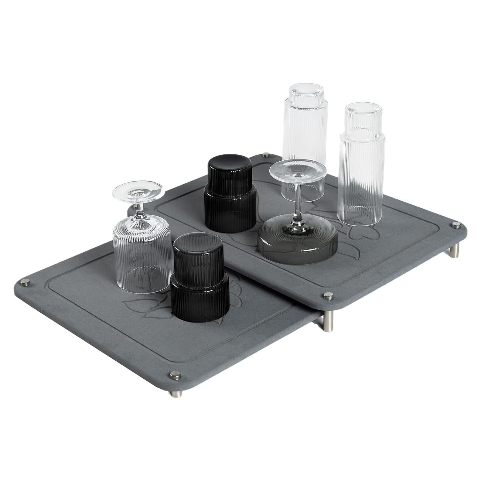 Tapete de Secado de Platos Feiyichi 2 Piezas Diatomita Gris