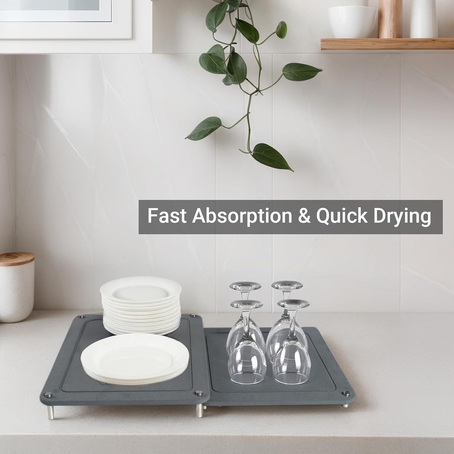 Tapete de Secado de Platos Feiyichi 2 Piezas Diatomita Gris