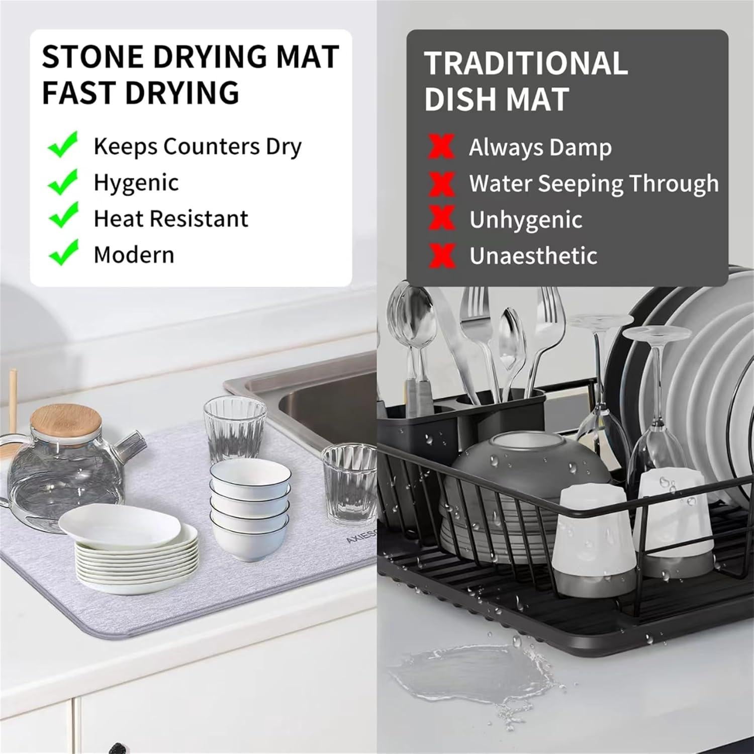 Alfombrilla de Secado de Platos de Piedra Diatomácea 45.7x35.6cm