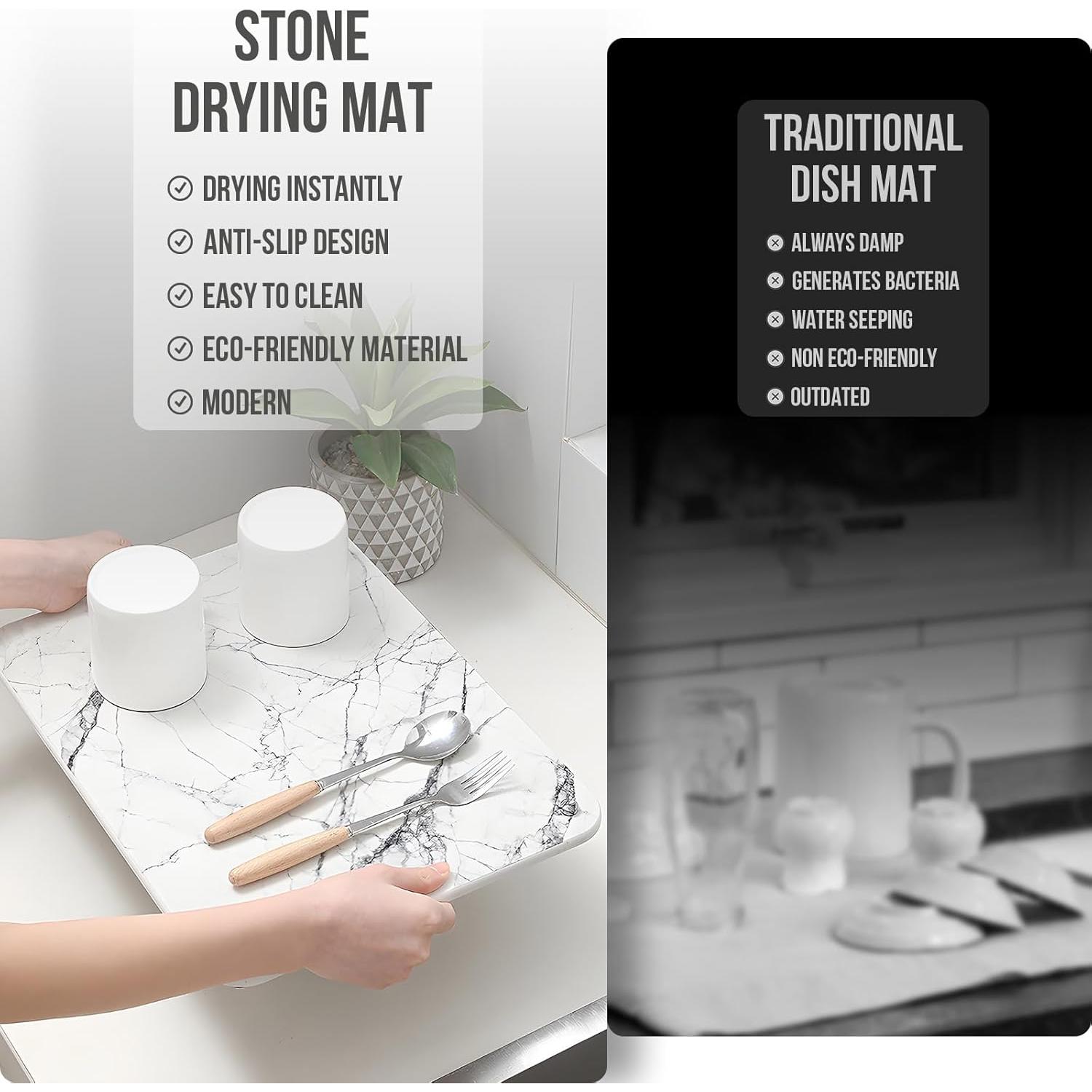 Alfombrilla de Secado de Platos KARRAHOME Mármol Blanco 40x30cm