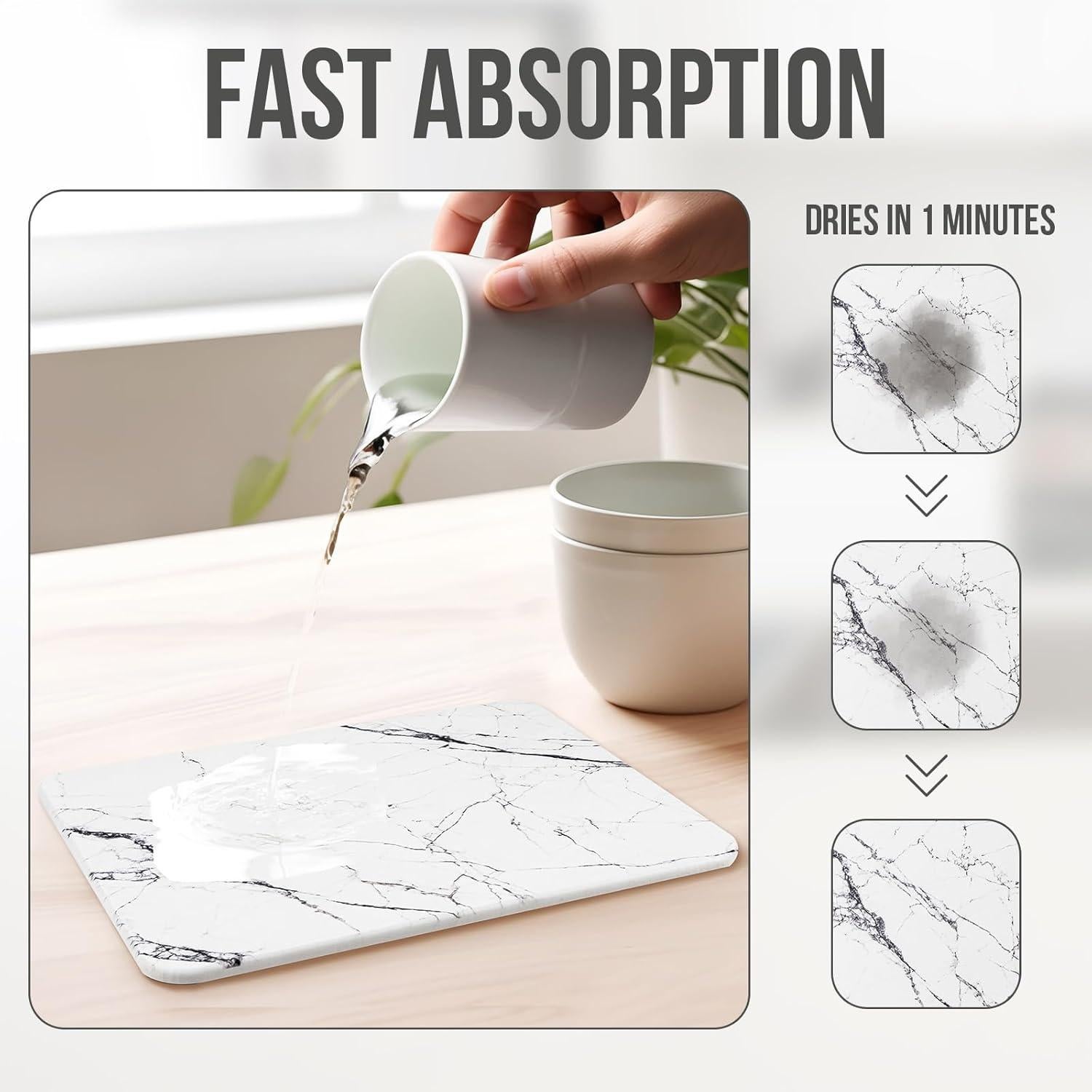 Alfombrilla de Secado de Platos KARRAHOME Mármol Blanco 40x30cm