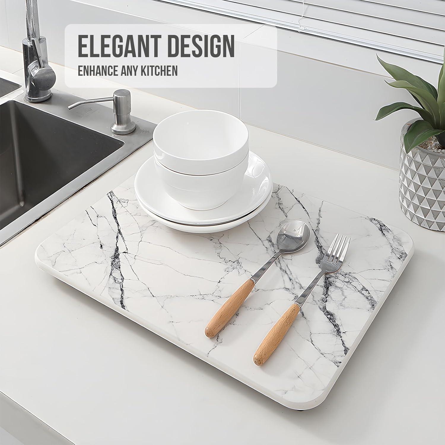 Alfombrilla de Secado de Platos KARRAHOME Mármol Blanco 40x30cm