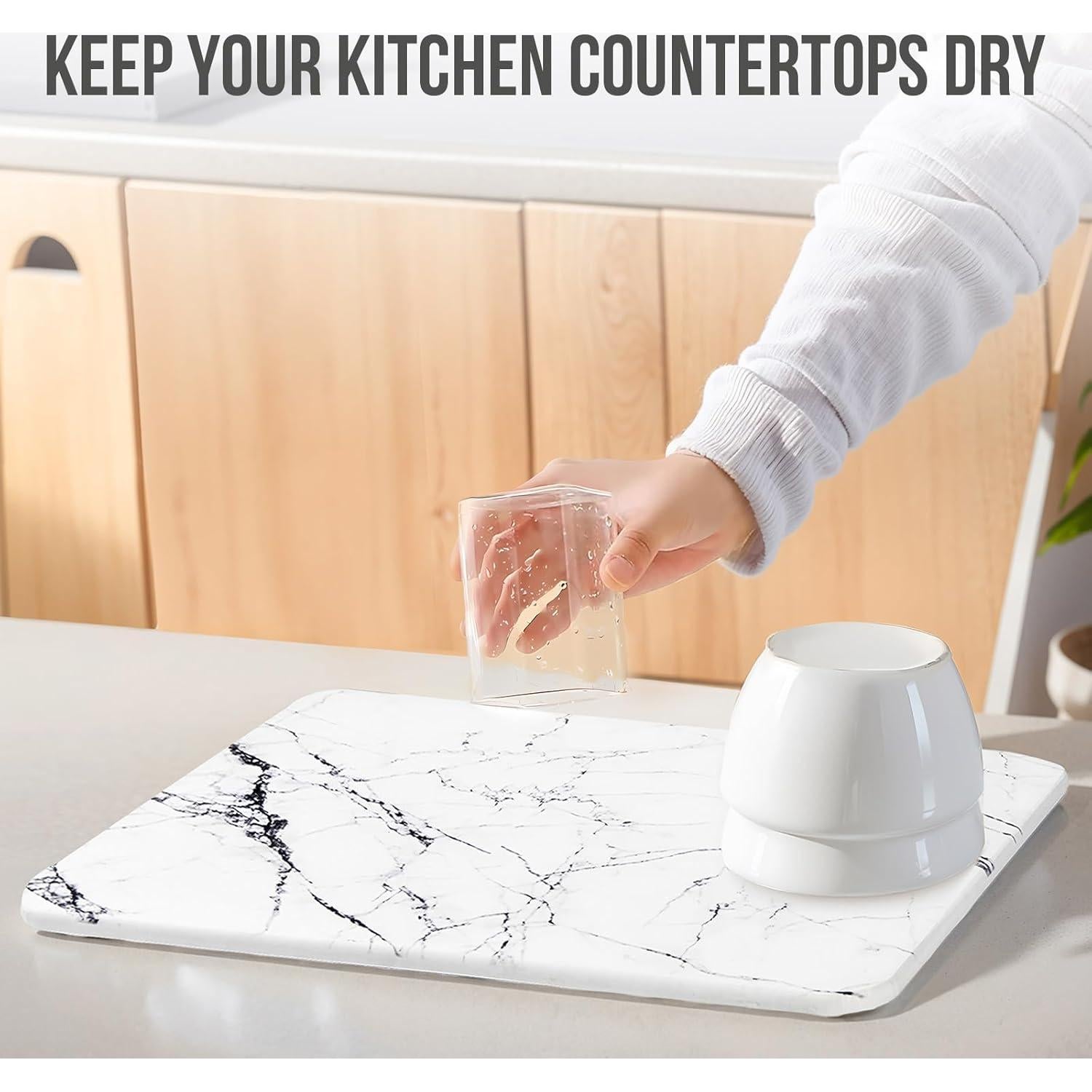 Alfombrilla de Secado de Platos KARRAHOME Mármol Blanco 40x30cm