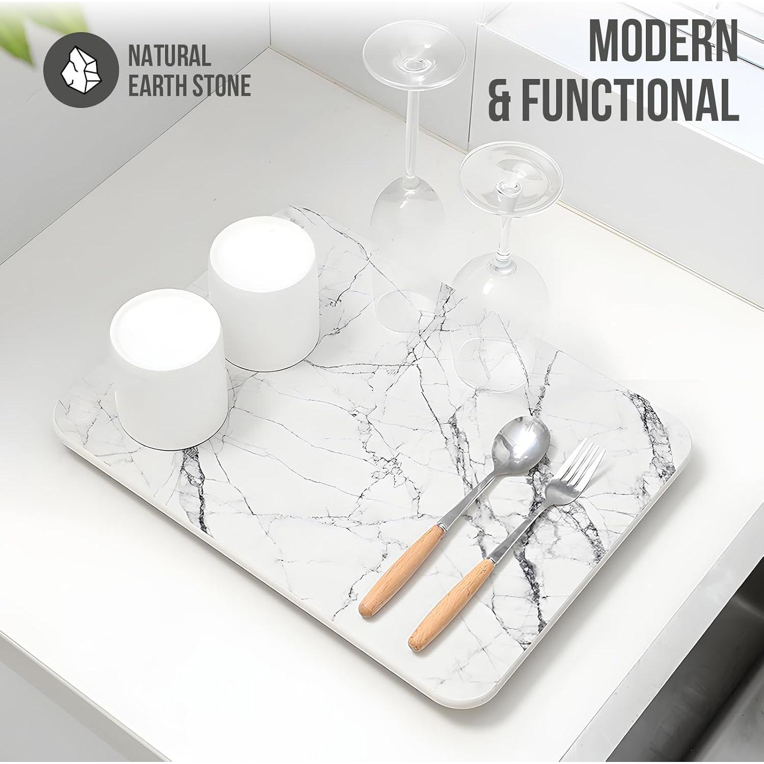 Alfombrilla de Secado de Platos KARRAHOME Mármol Blanco 40x30cm