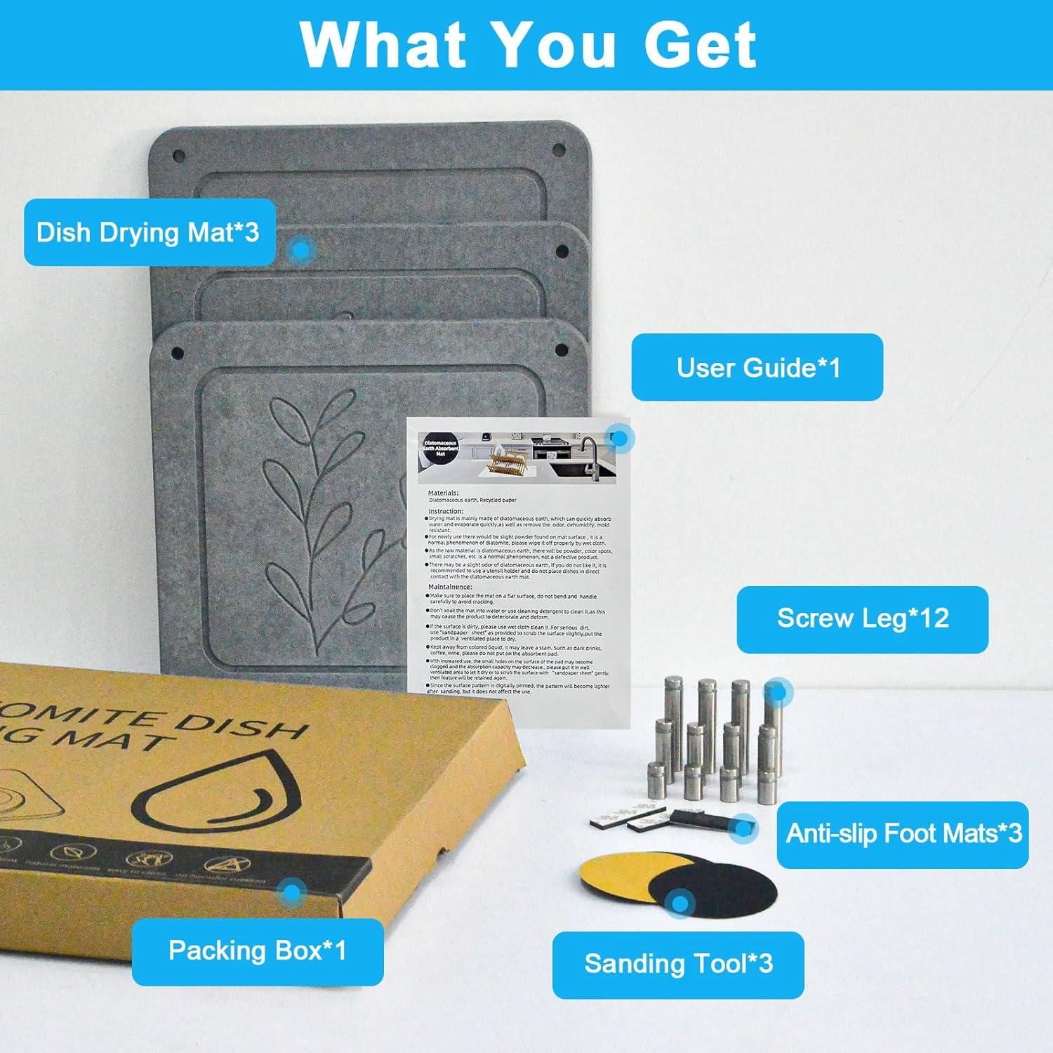 Juego de 3 Alfombrillas de Secado de Piedra Wishfly - Antideslizantes