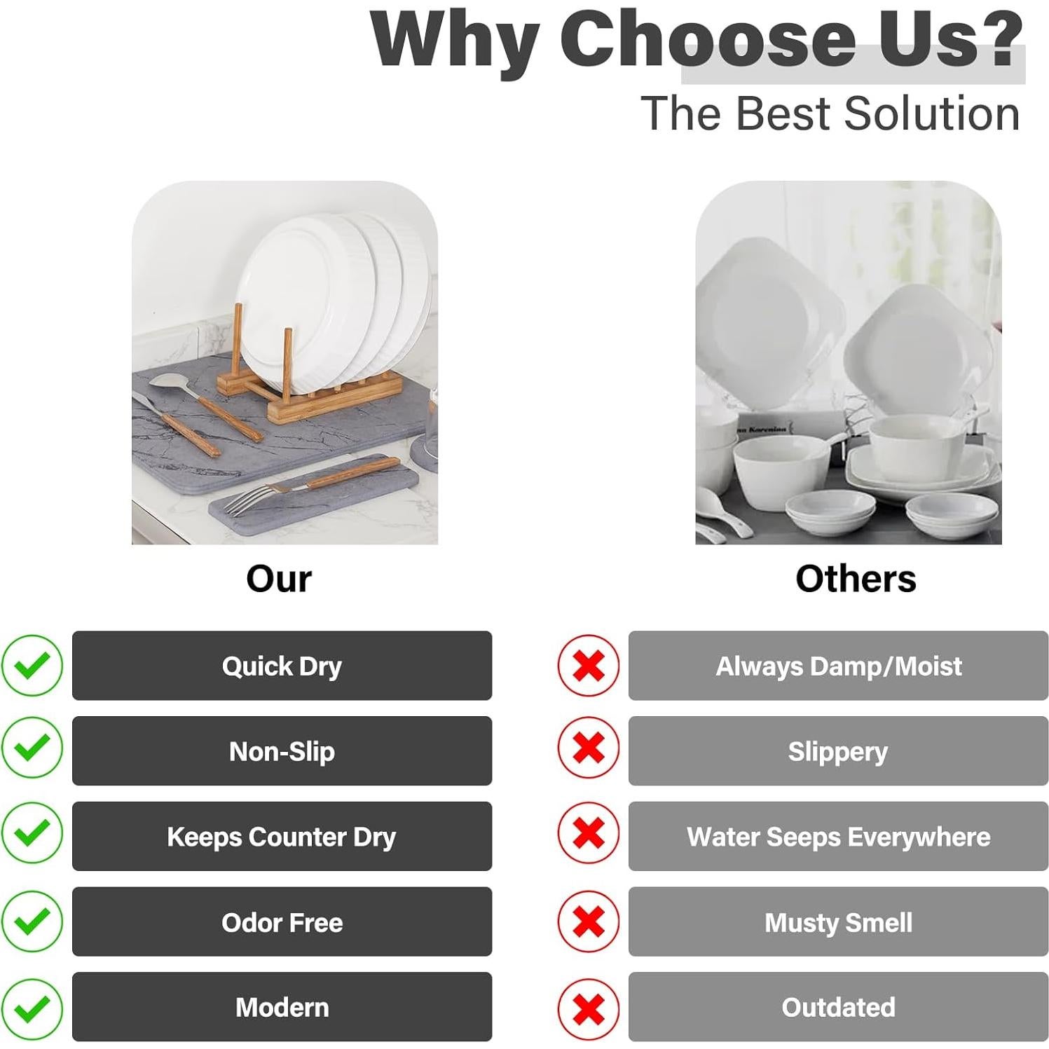 Alfombrilla de Secado de Piedra Diatomácea EGHOMZ 40.6x30.5 cm Gris