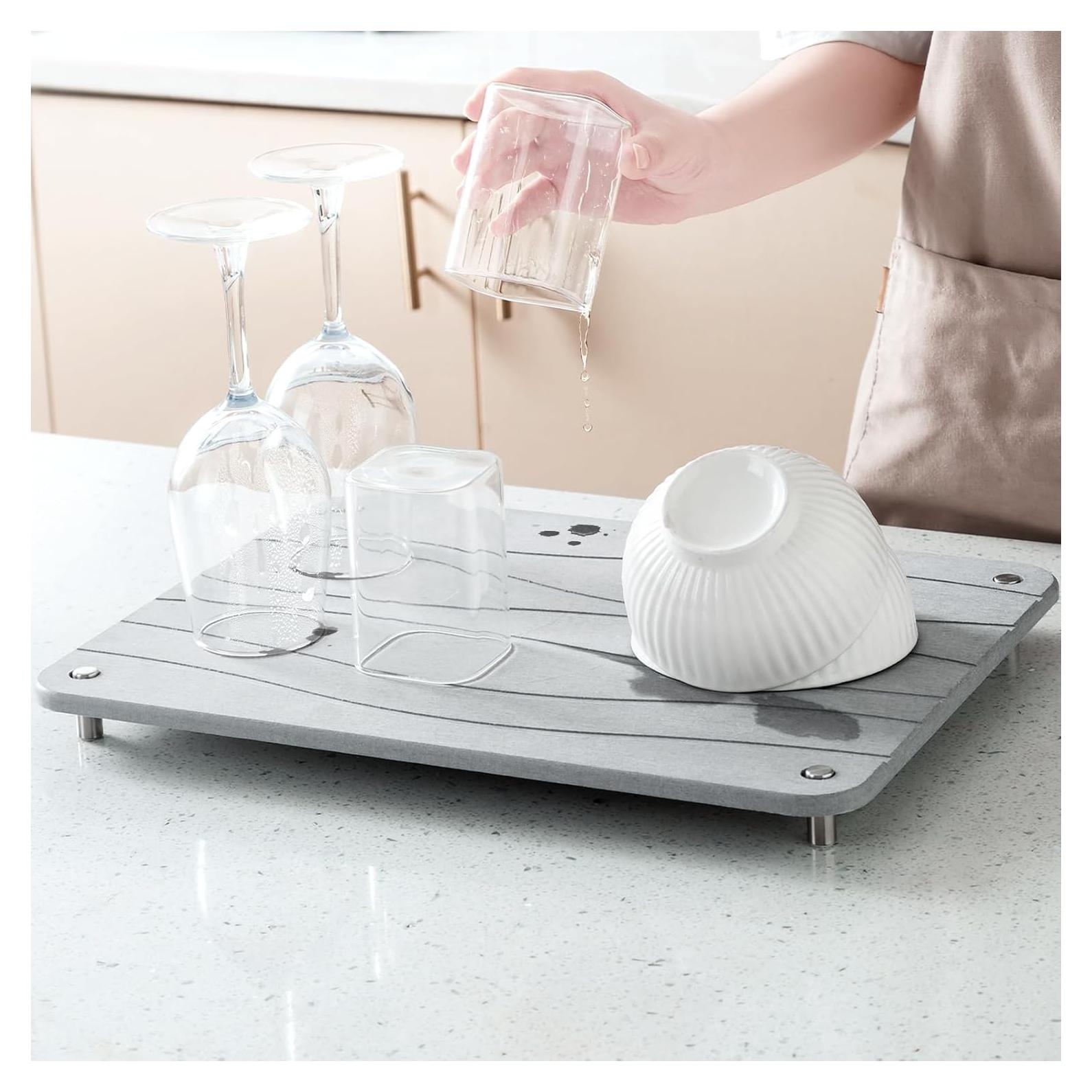 Alfombrilla de Secado de Platos Plentio Diatomeas 40x30 cm Gris Claro