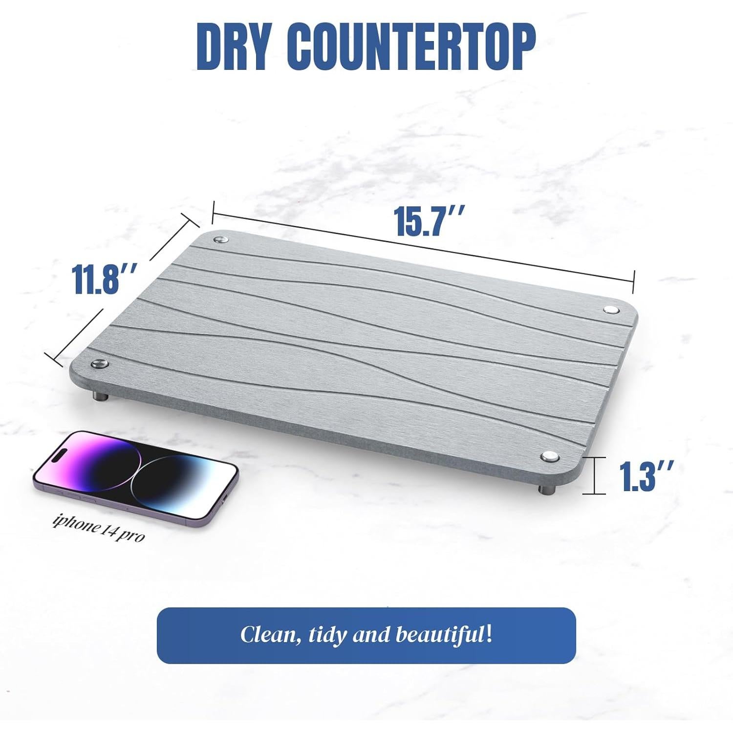 Alfombrilla de Secado de Platos Plentio Diatomeas 40x30 cm Gris Claro