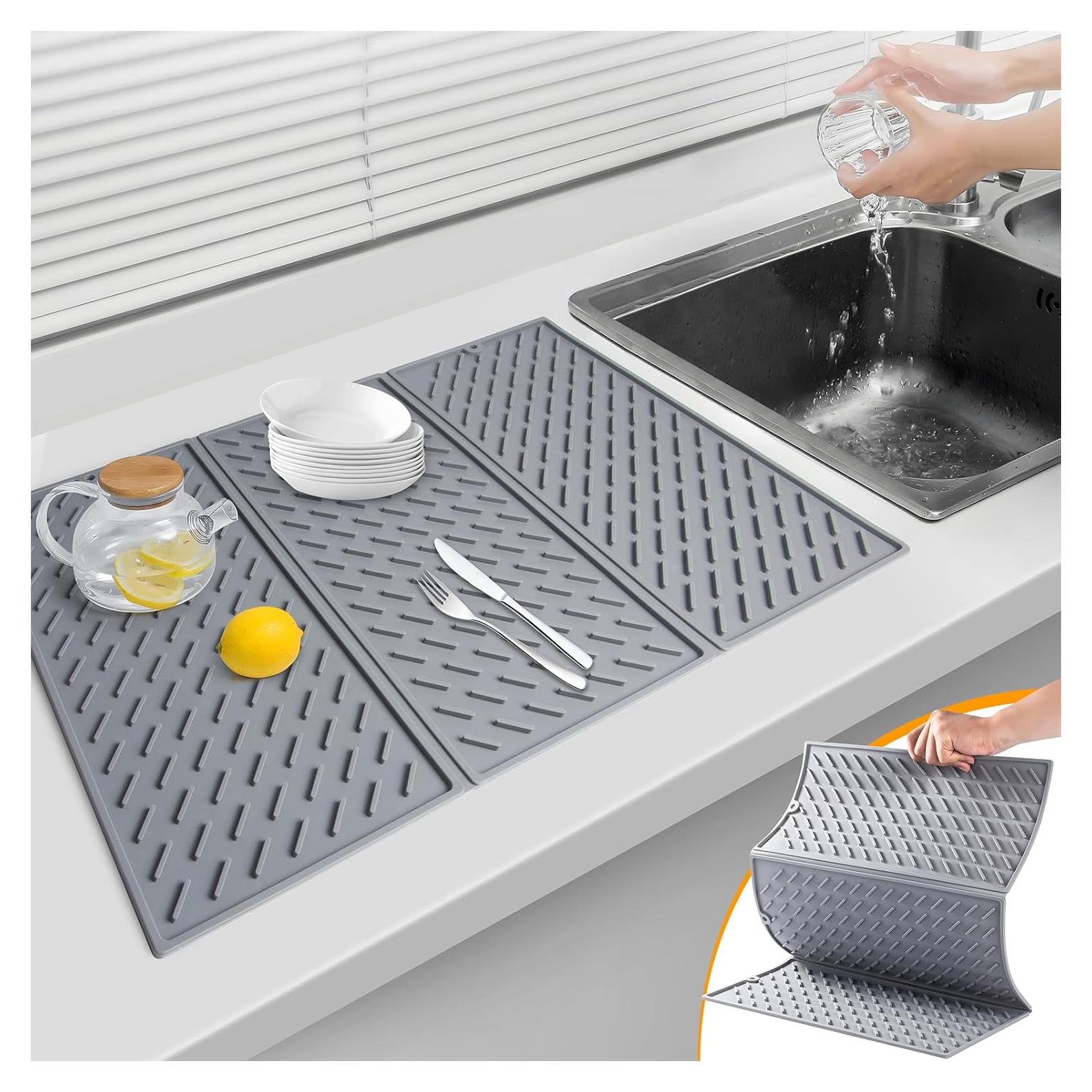 Alfombrilla de Secado de Platos Silicona NINGNVSHI 61x41cm Gris