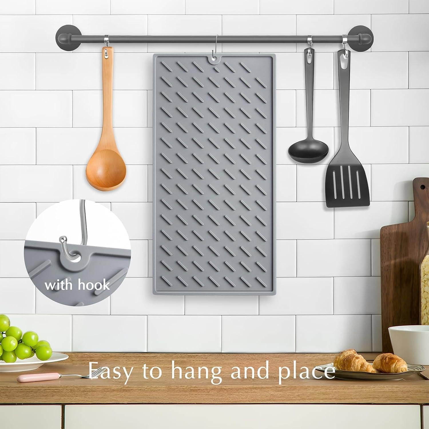 Alfombrilla de Secado de Platos Silicona NINGNVSHI 61x41cm Gris
