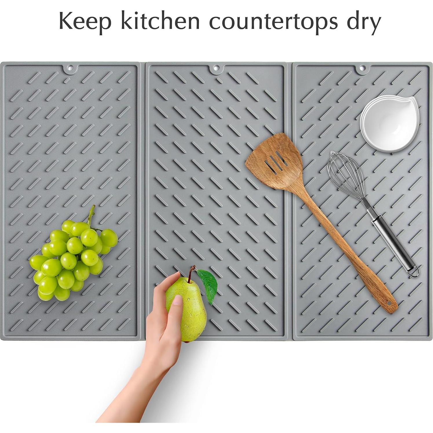 Alfombrilla de Secado de Platos Silicona NINGNVSHI 61x41cm Gris
