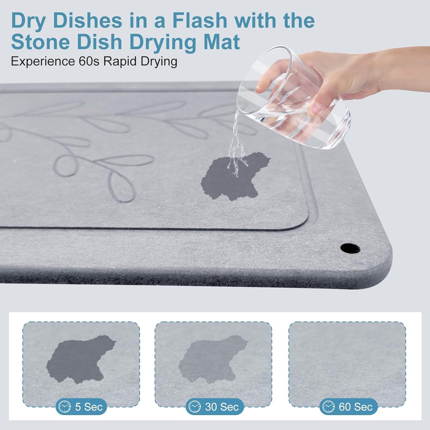 Juego de 3 Alfombrillas de Secado de Platos Huimpet - Piedra Diatomácea