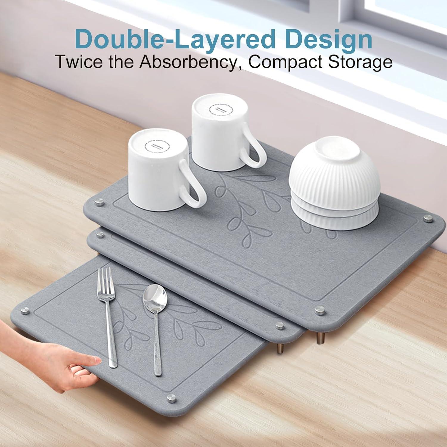 Juego de 3 Alfombrillas de Secado de Platos Huimpet - Piedra Diatomácea