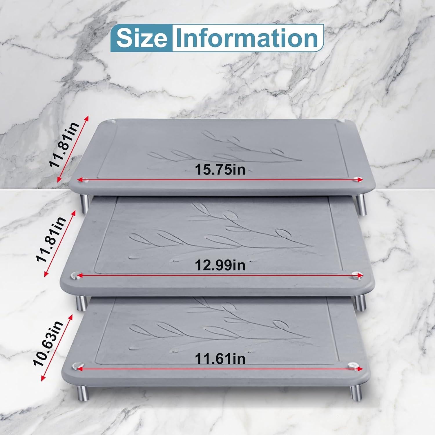 Juego de 3 Alfombrillas de Secado de Platos Huimpet - Piedra Diatomácea