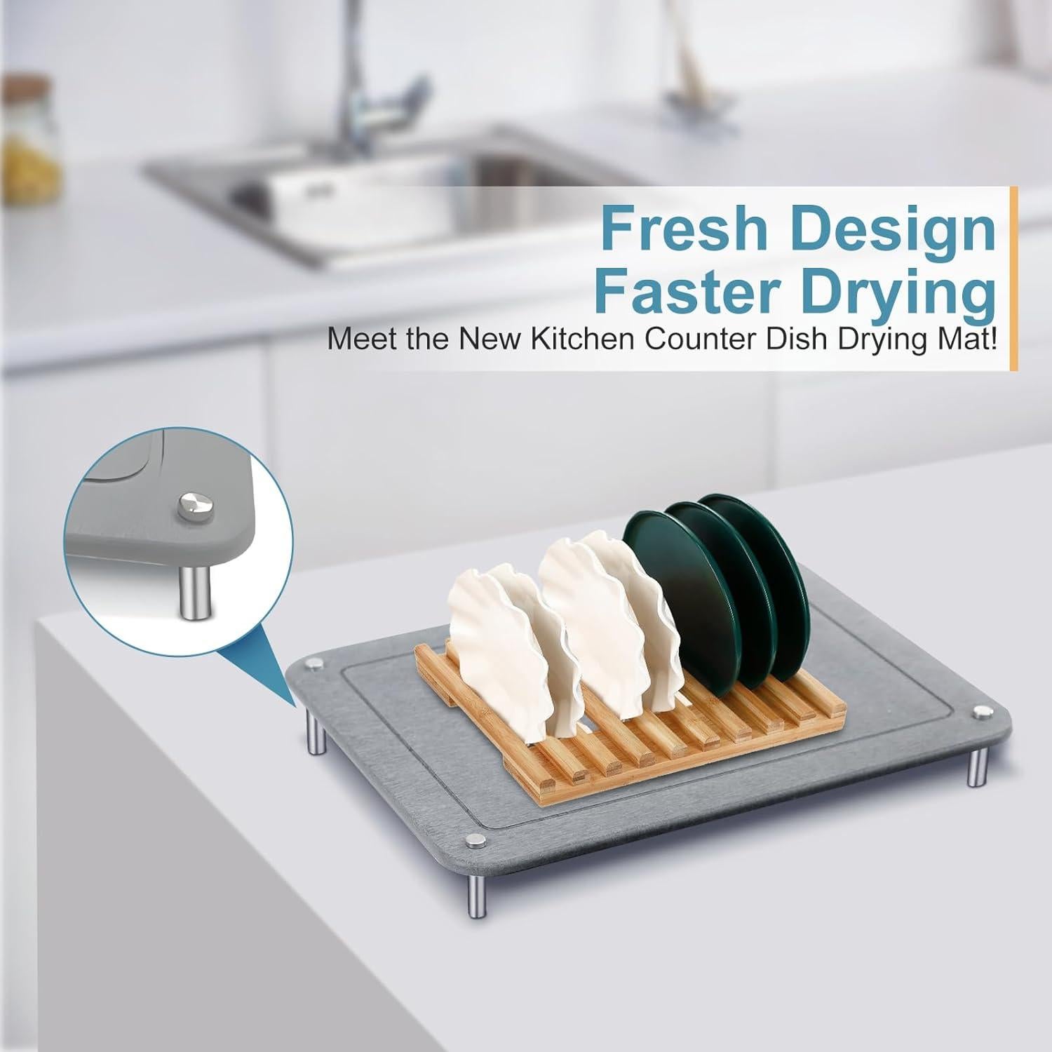 Juego de 3 Alfombrillas de Secado de Platos Huimpet - Piedra Diatomácea