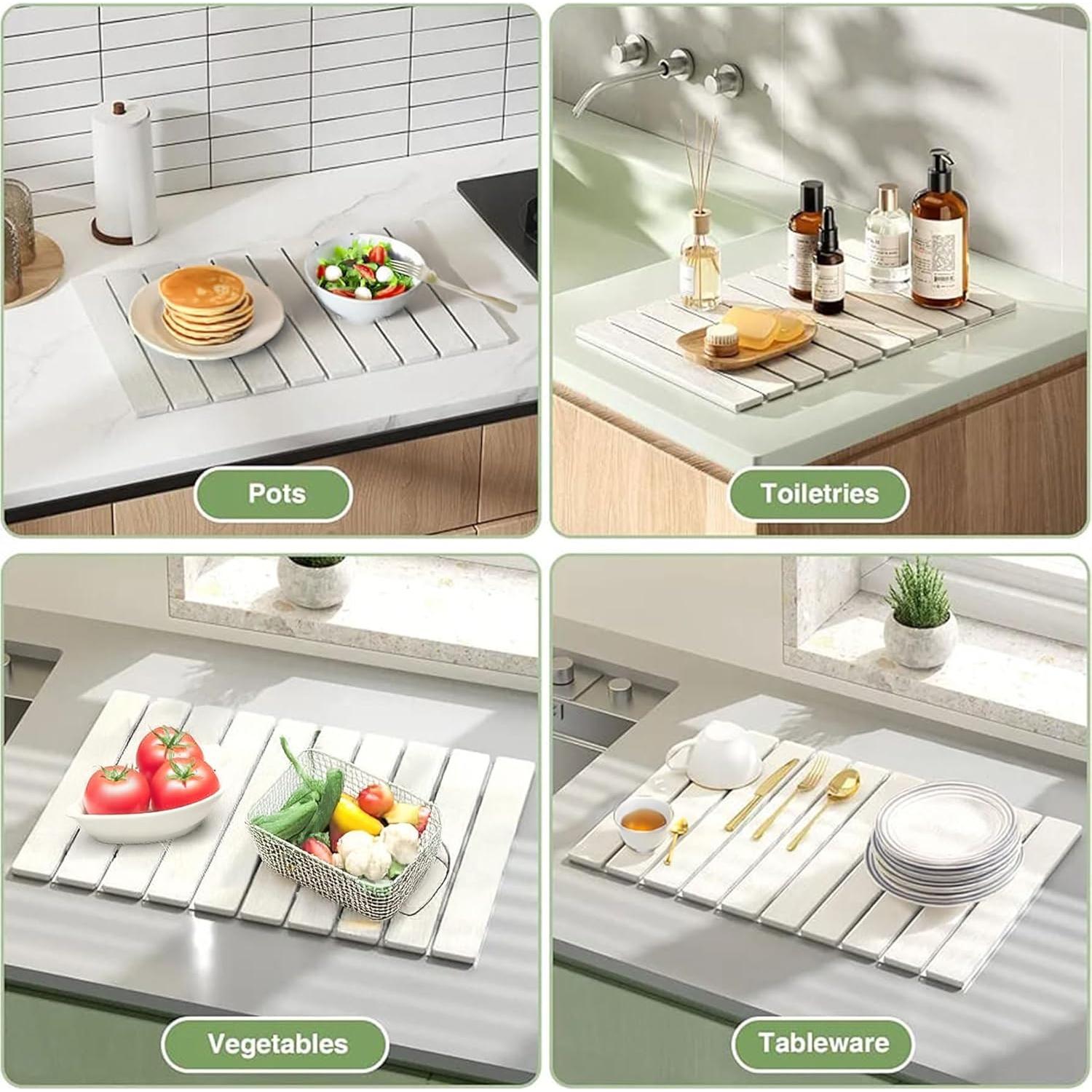 Alfombrilla de Secado de Platos de Piedra SETPOSHZ 61x41 cm Antideslizante