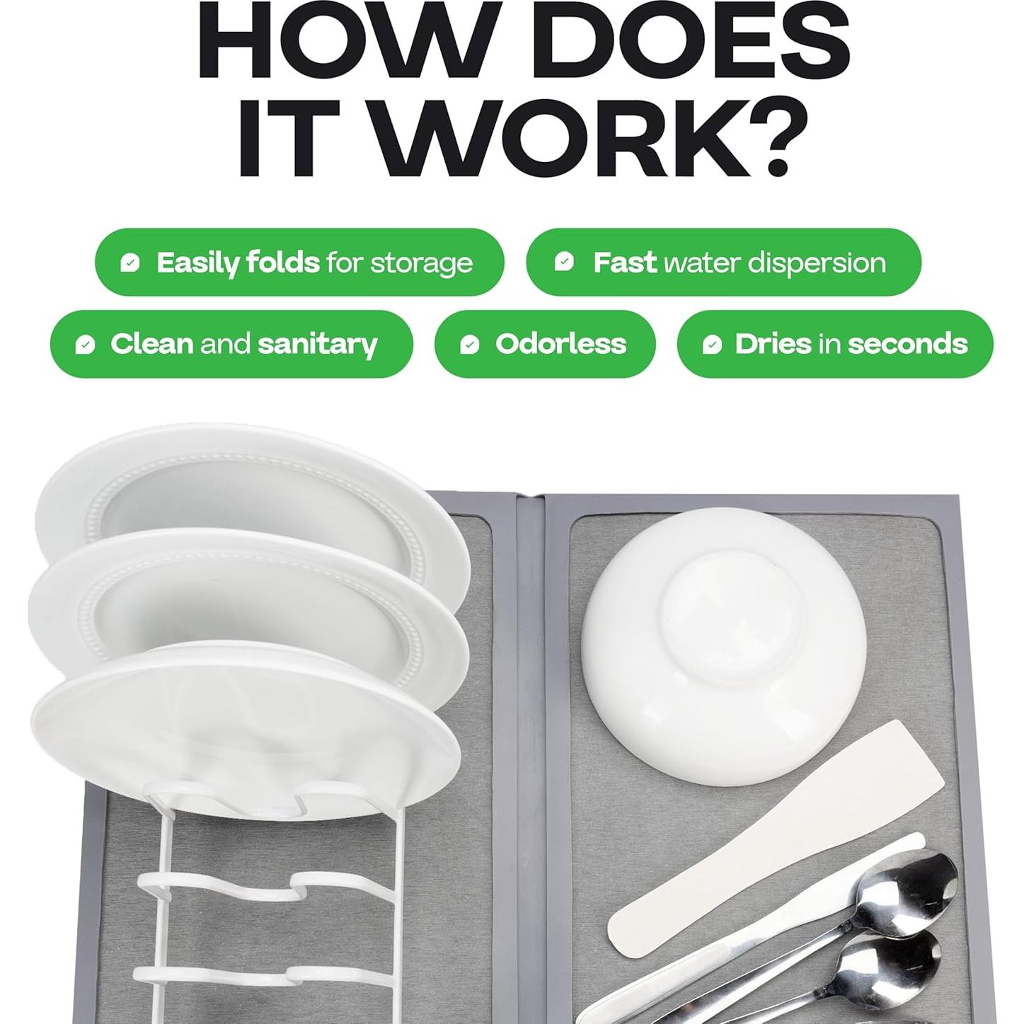 Alfombrilla de Secado de Platos IDL 43x71 cm Ecológica Plegable