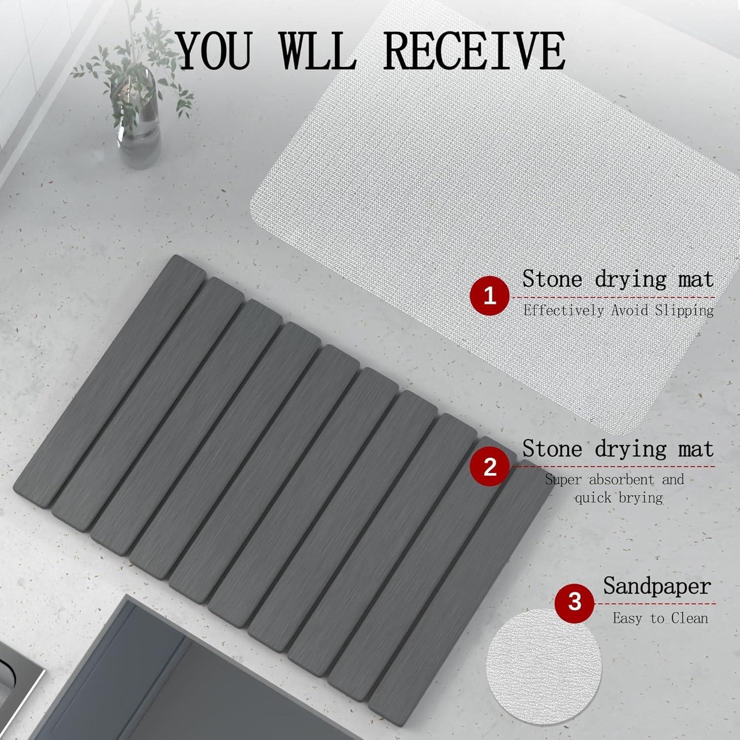 Alfombrilla de Secado de Piedra Diatomita YEECOPON 60x39cm