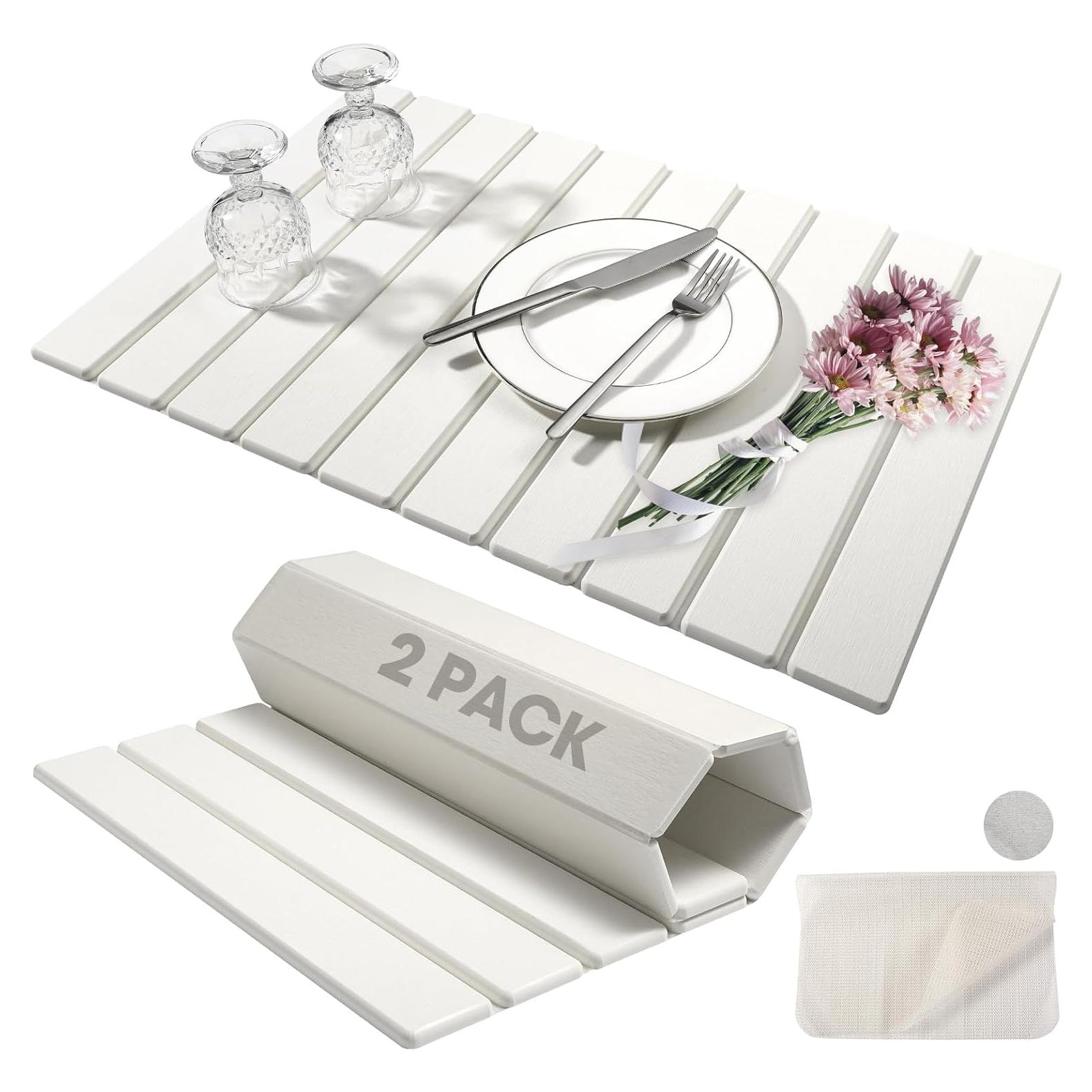 Paquete de 2 Tapetes de Secado de Platos Diatomita Blanco 24x16 cm