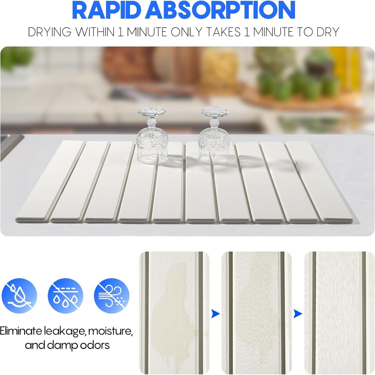 Paquete de 2 Tapetes de Secado de Platos Diatomita Blanco 24x16 cm