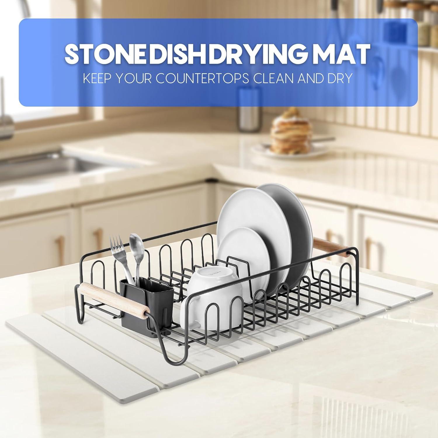 Paquete de 2 Tapetes de Secado de Platos Diatomita Blanco 24x16 cm