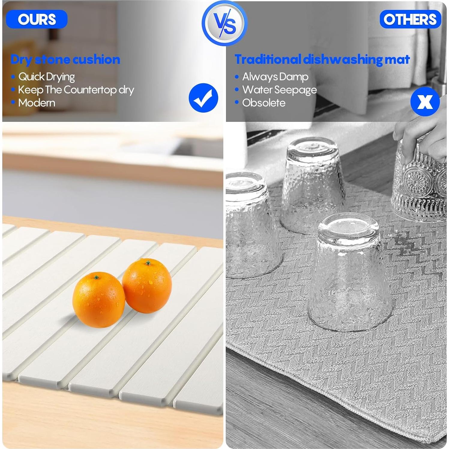 Paquete de 2 Tapetes de Secado de Platos Diatomita Blanco 24x16 cm