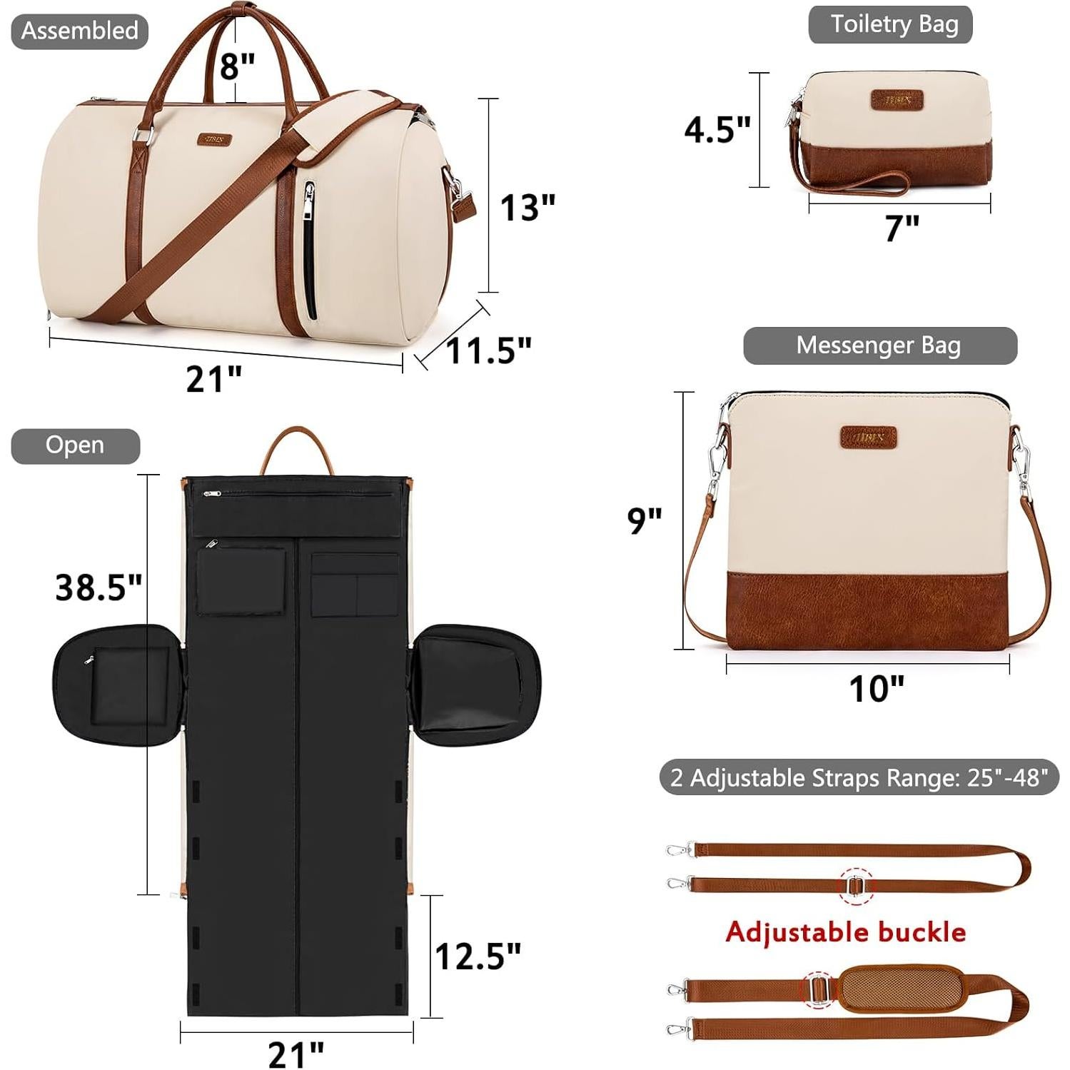 Bolsa de viaje convertible TIBES 4 en 1 para ropa y aseo