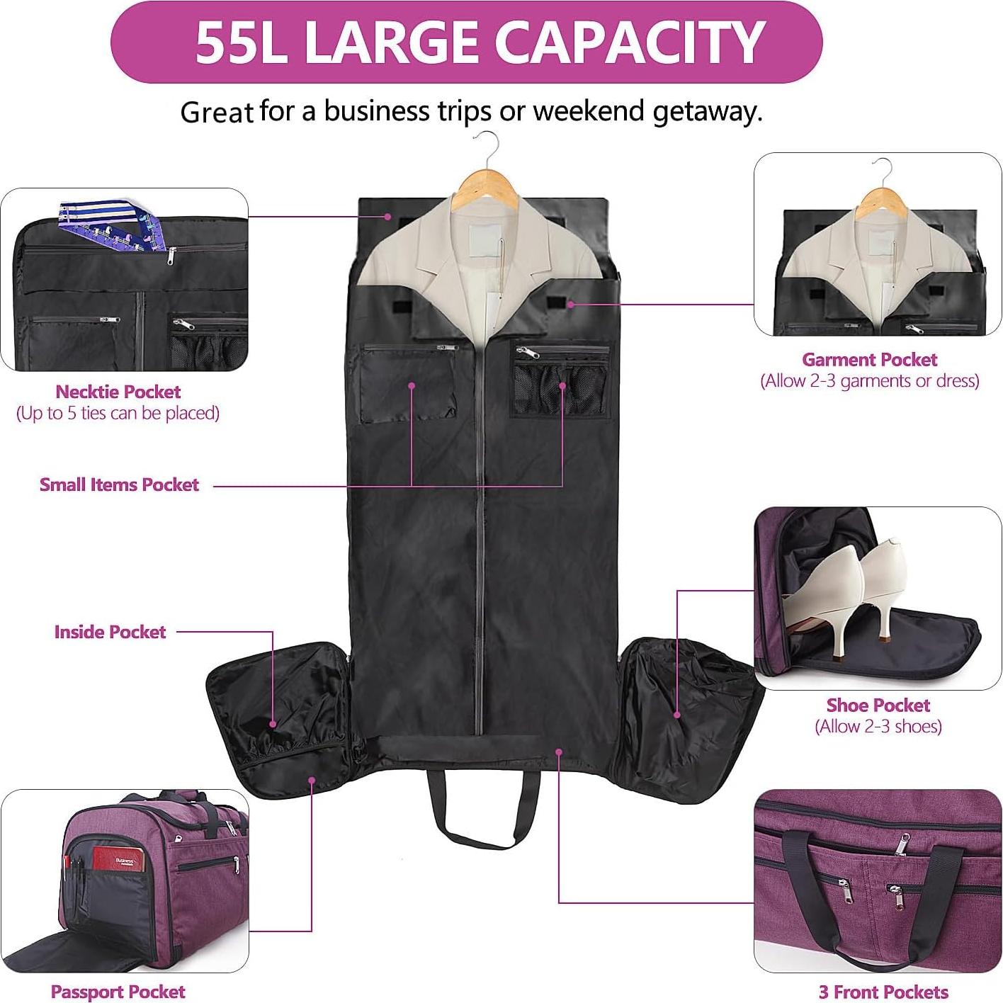 Bolsa de ropa de mano Bukere 2 en 1 morada 55L