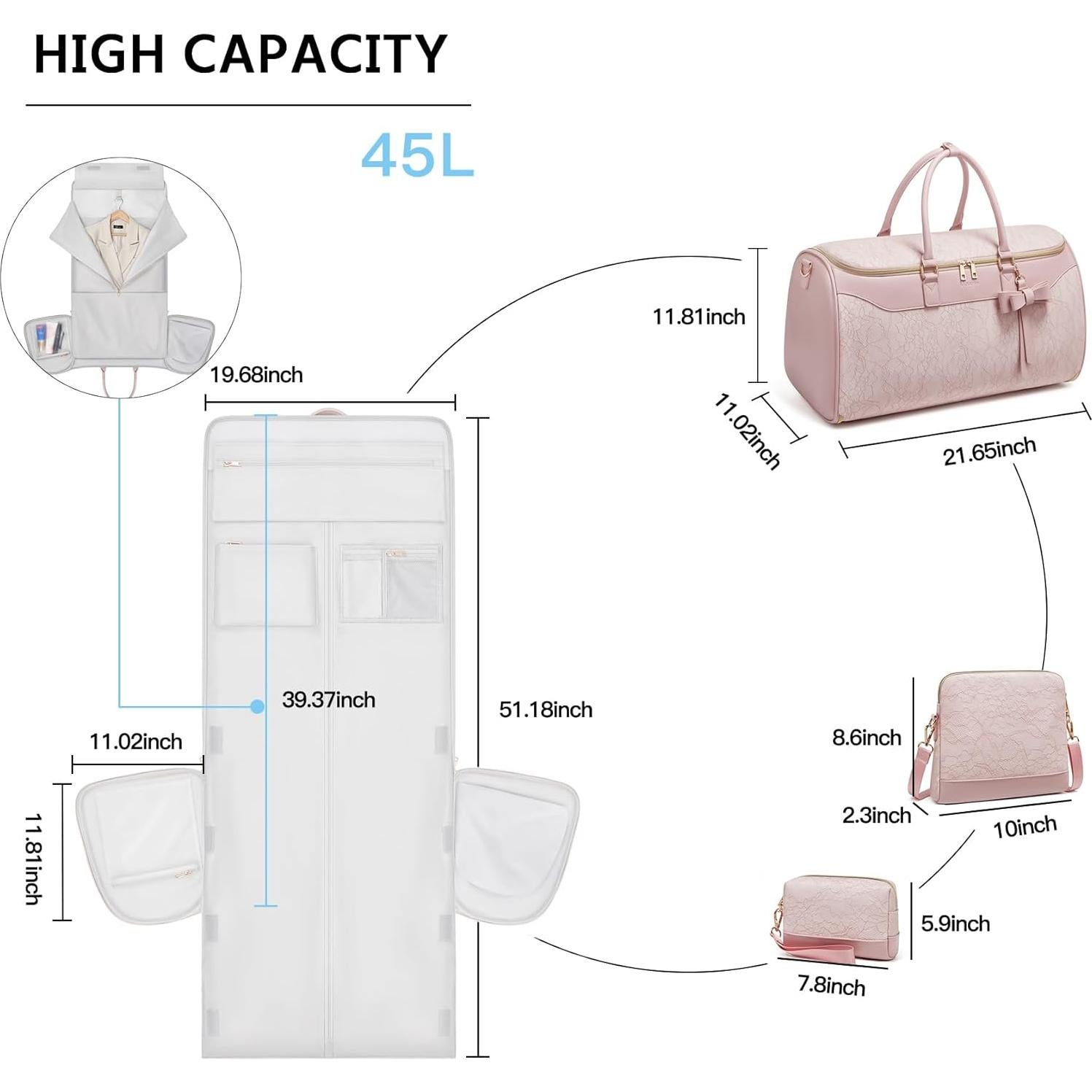 Bolsa de Ropa de Viaje Moulyan Rosa 45L 3 Piezas Impermeable