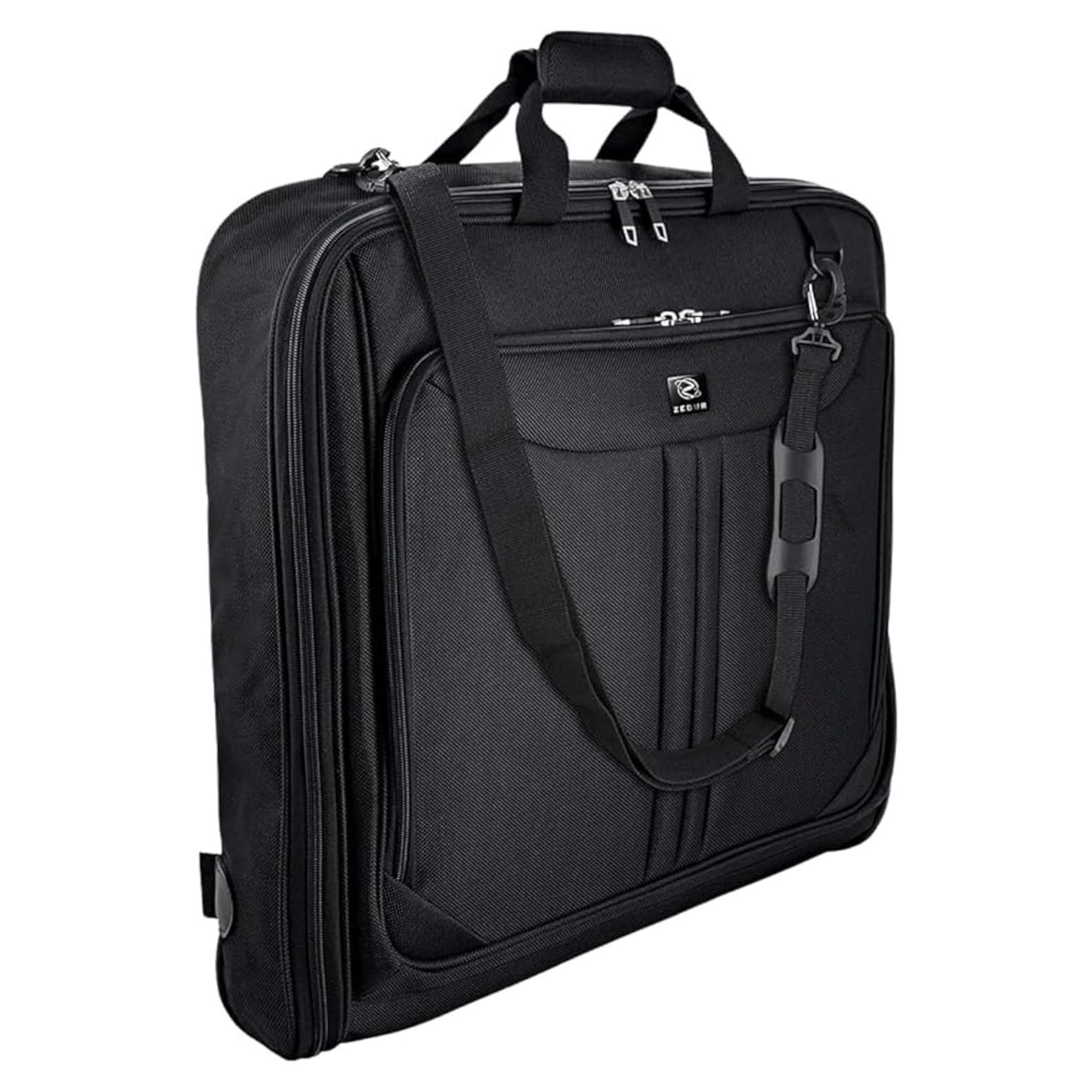 Premium Suit Garment Bag Carry On - Hangs 4 Suits - Travel & Business with Shoulder Strap and Laptop Compartment