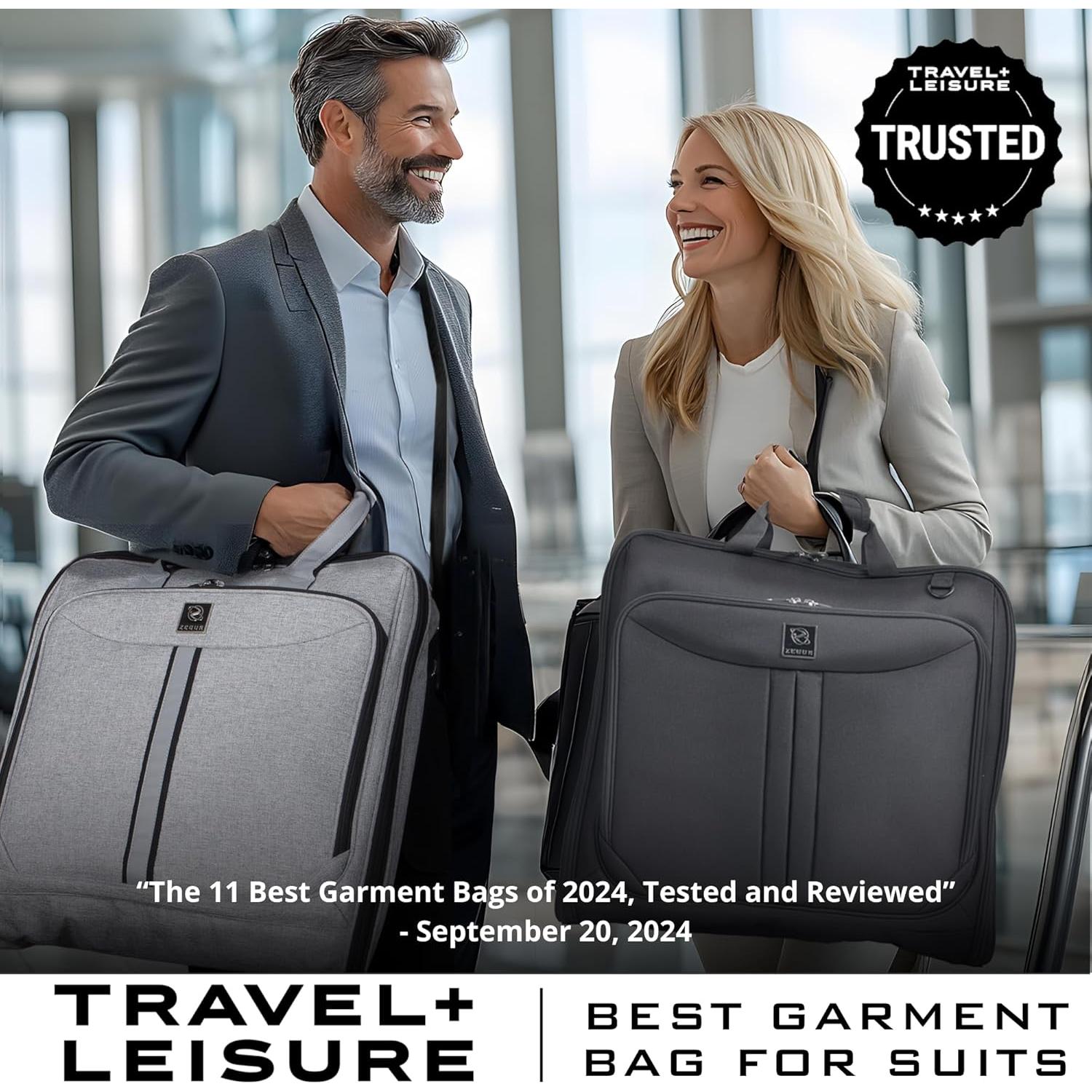 Premium Suit Garment Bag Carry On - Hangs 4 Suits - Travel & Business with Shoulder Strap and Laptop Compartment