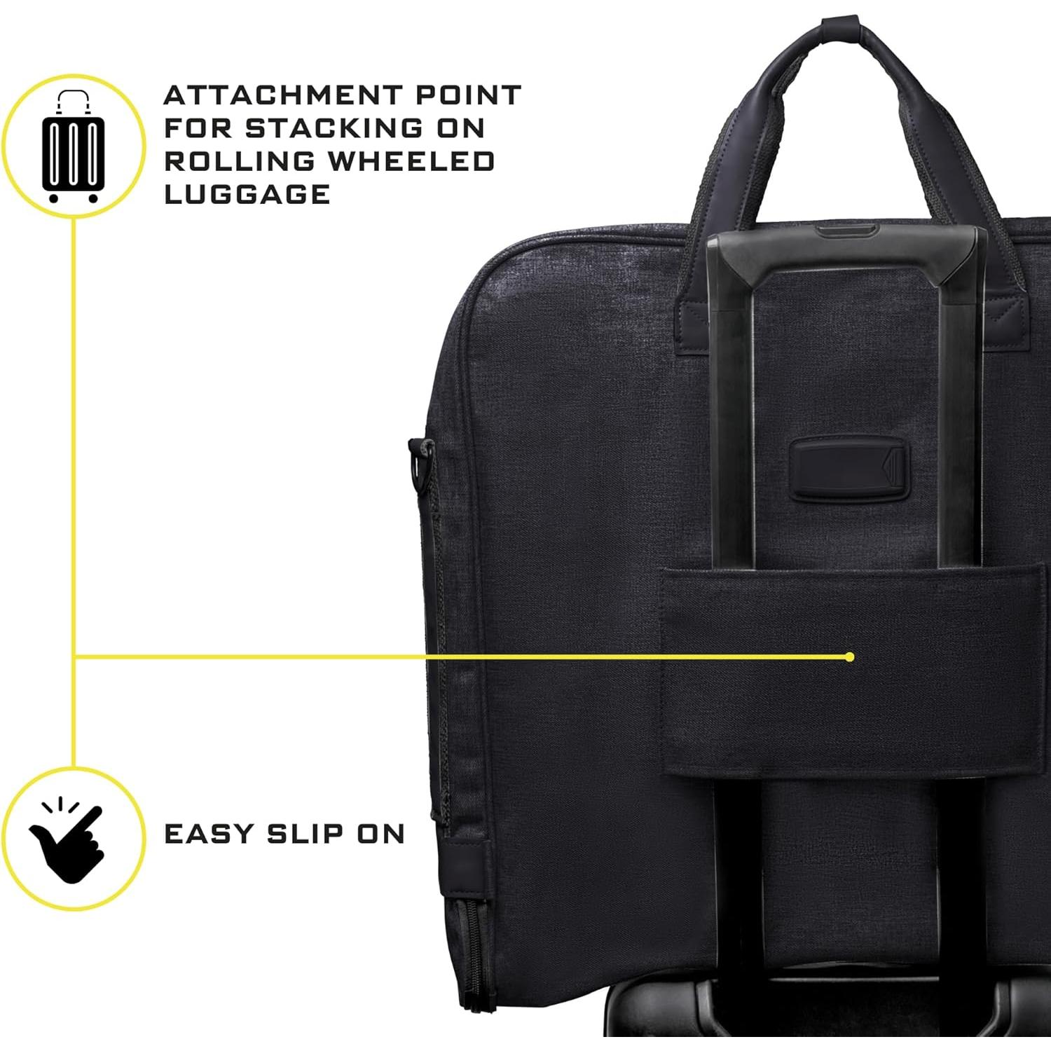 Premium Suit Garment Bag Carry On - Hangs 4 Suits - Travel & Business with Shoulder Strap and Laptop Compartment