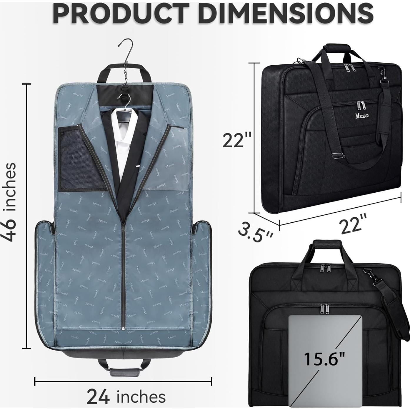 Bolsa de Ropa de Viaje Mancro 40L Plegable Negra con Correa