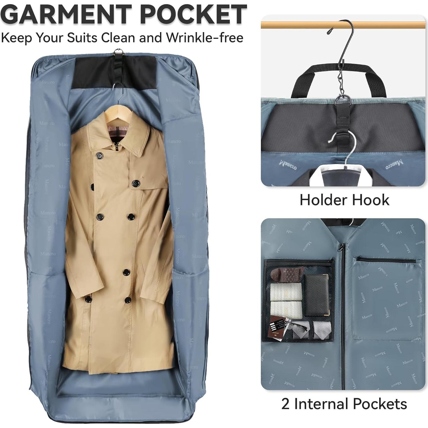 Bolsa de Ropa de Viaje Mancro 40L Plegable Negra con Correa