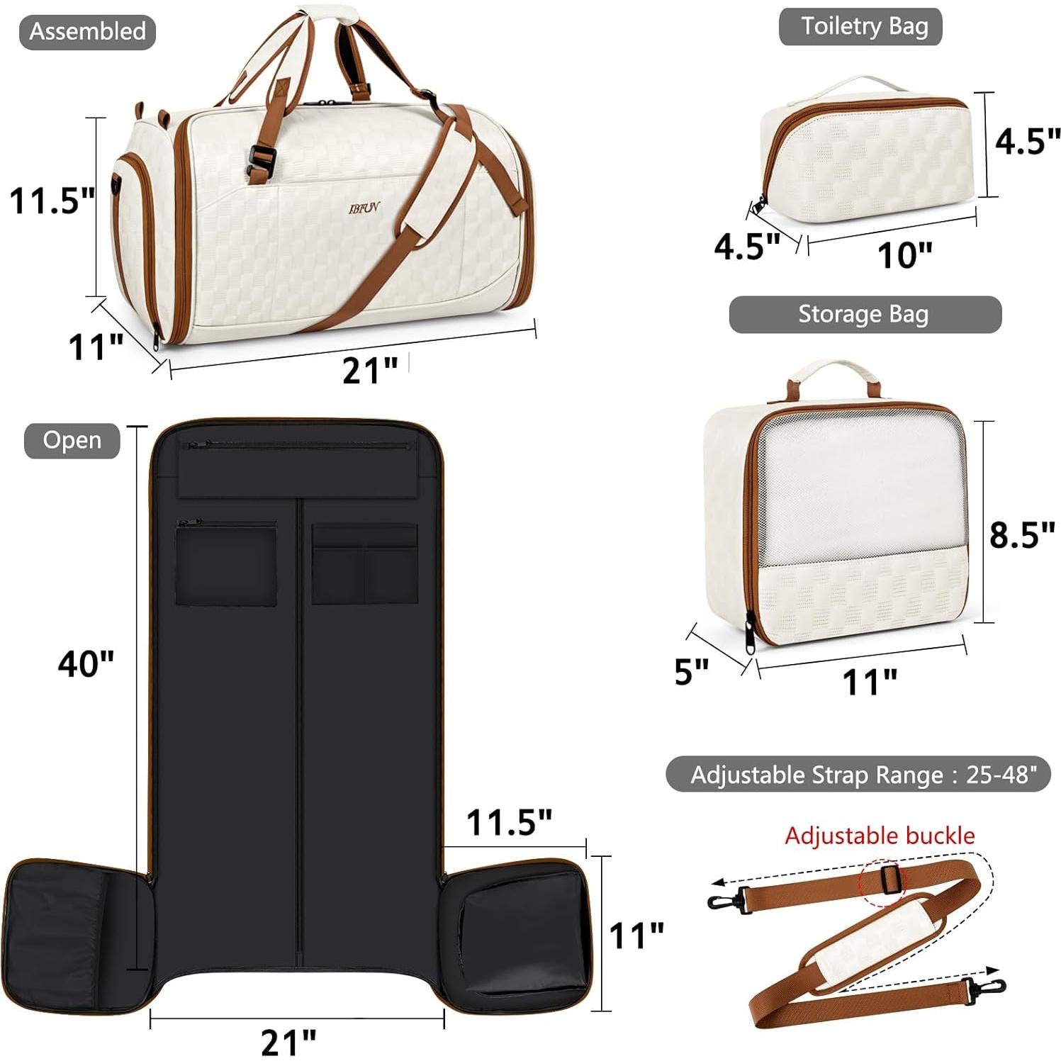 Bolsa de Duffle Convertible IBFUN 4 en 1 50L con Compartimento para Zapatos