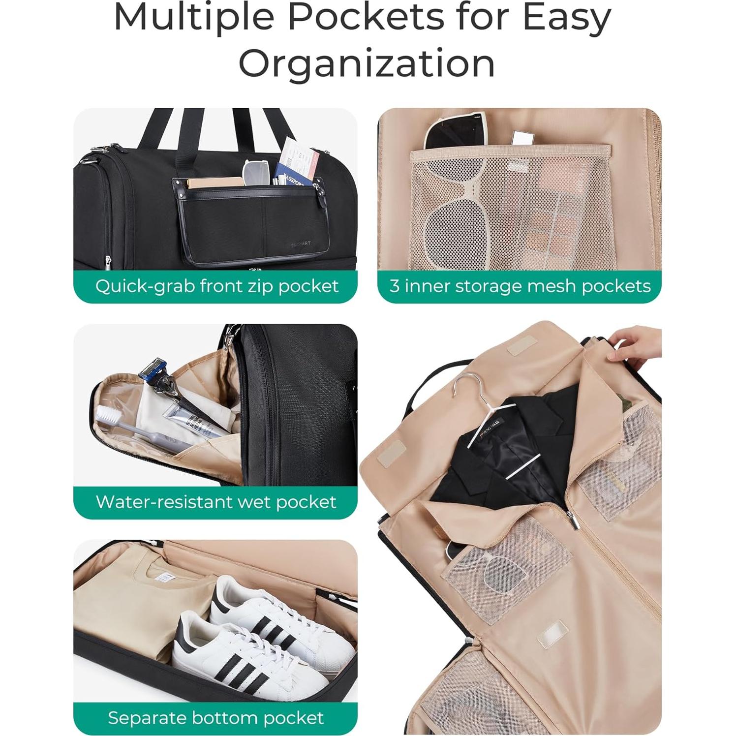 Bolsa de Viaje Duffle BAGSMART 2 en 1 para Mujeres Beige